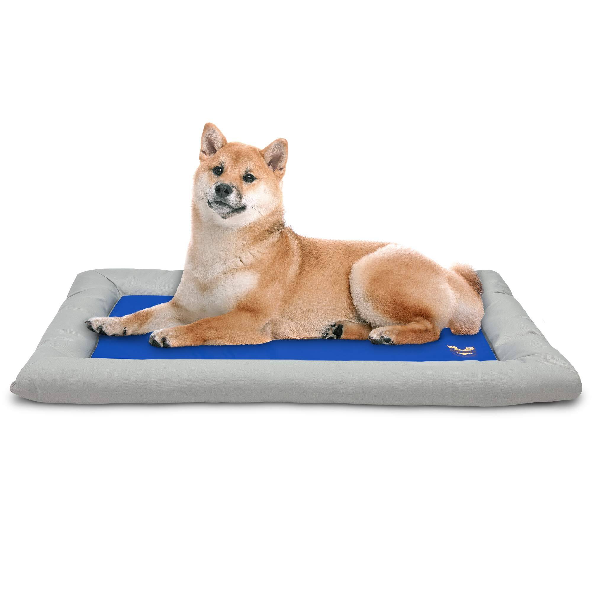 Front. Arf Pets - Self Dog Cooling Mat, Solid Gel Based Pet Cooling Mat with Foam Based Bolster Bed - 22"x35" - Blue/Grey.