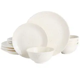 Gibson - Elite Ramapo 12 Piece Stoneware Dinnerware Set - White Speckle