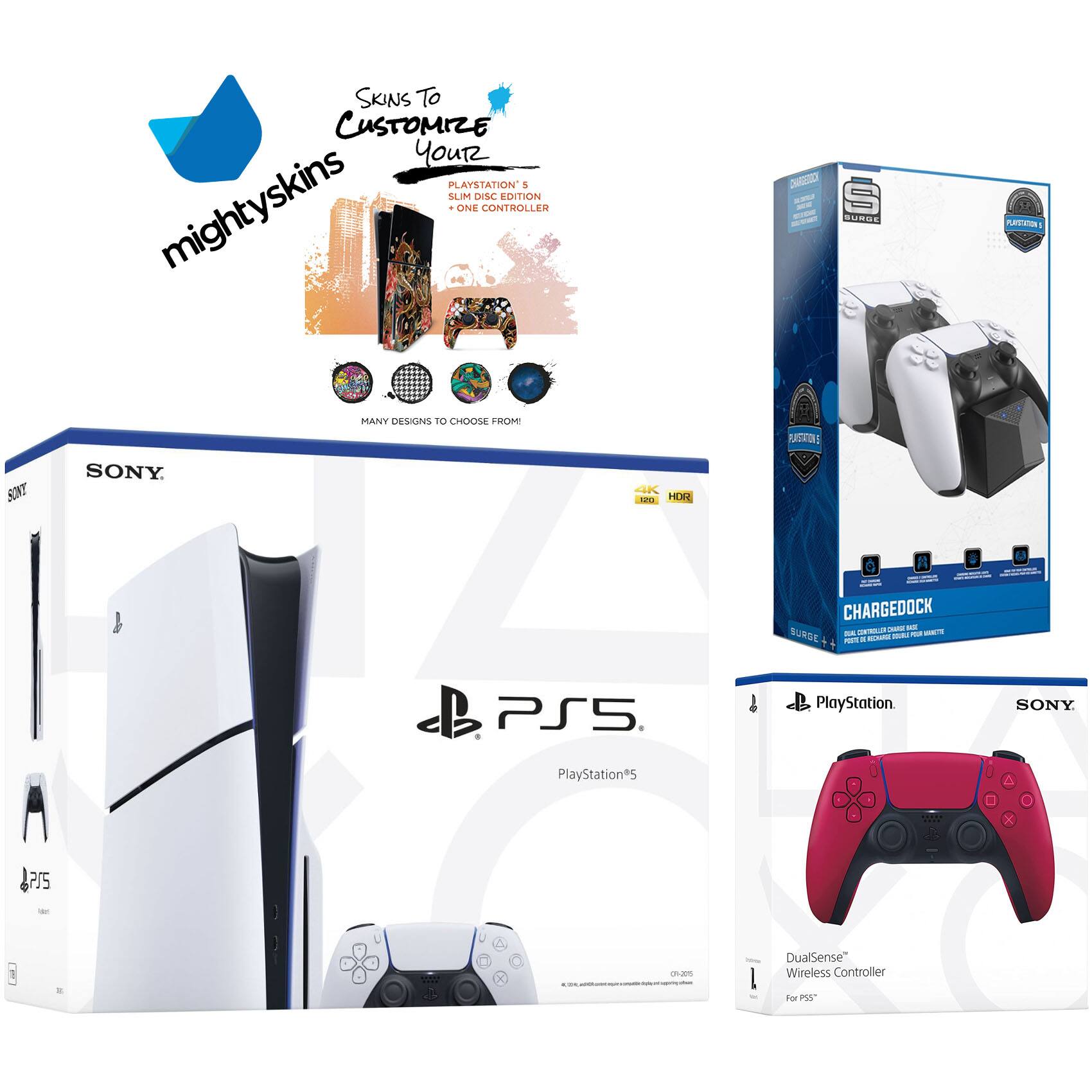 **mighty skins**

**Skins To Customize Your PlayStation 5 Slim Disc Edition**  
*One Controller*  
*Many Designs To Choose From!*

---

**SONY**  
**PlayStation 5**  
*4K HDR*  
*120 FPS*

---

**CHARGEDOCK**  
*PlayStation 5*  
*DualSense Wireless Controller*  
*For PS5*

---

**SONY**  
**PlayStation 5**  
*DualSense Wireless Controller*  
*For PS5*