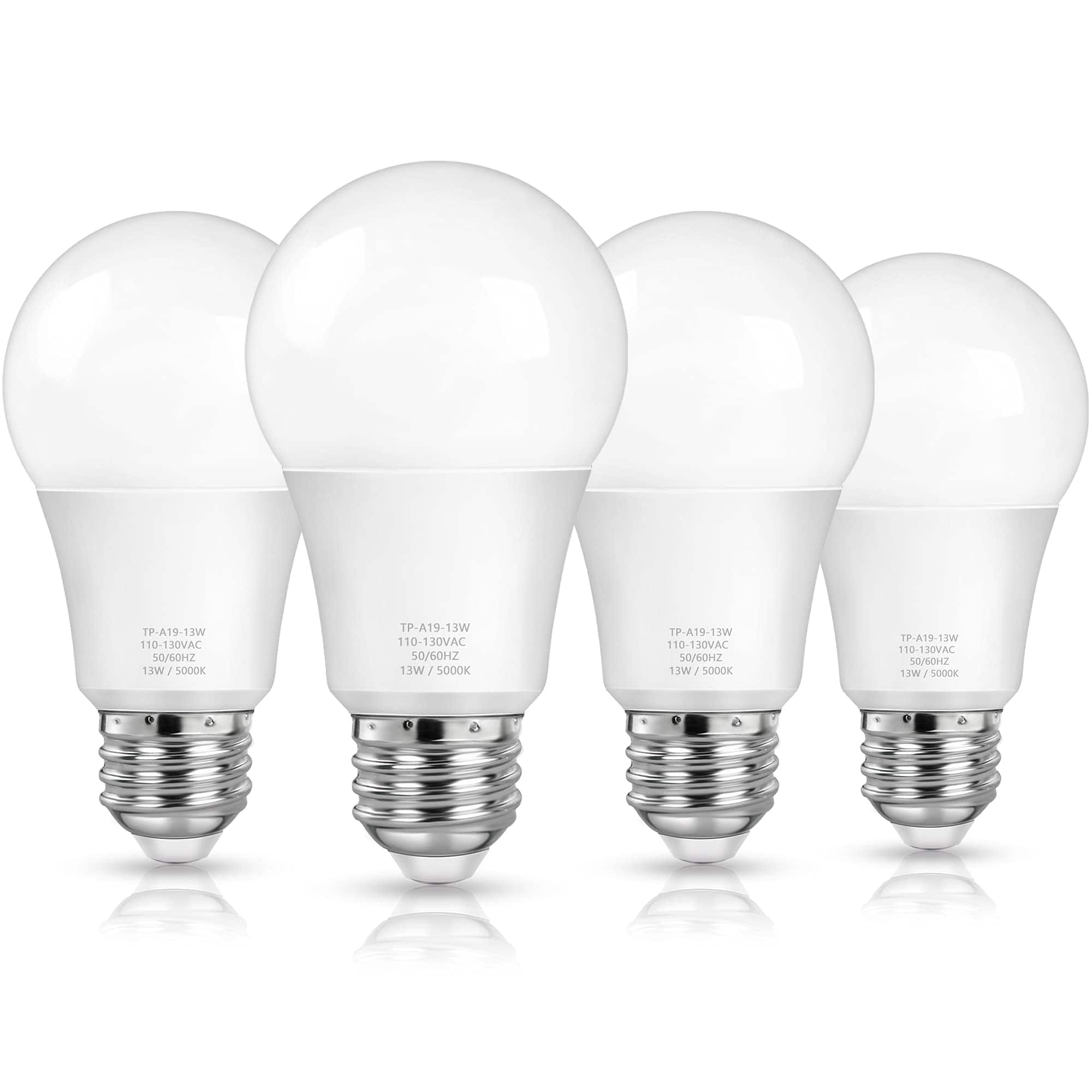GlowWise - 4-Pack A19 LED Bulbs, 100W Equivalent, 1500LM Bright Light, 13W, 5000K Daylight, Non-Dimmable, E26 Base - White