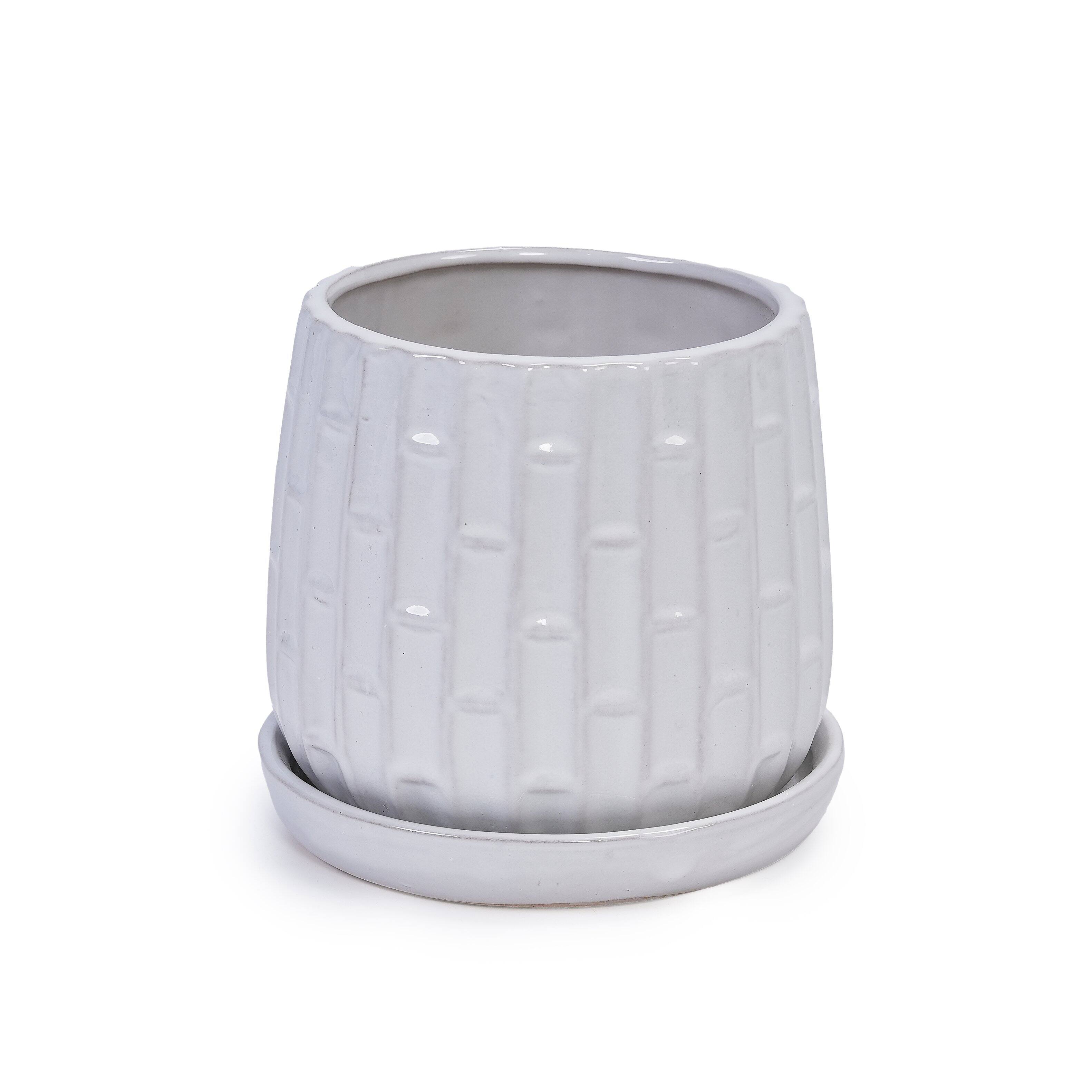 Alt View 8. Loheer - Loheer Orchid Pot Set White Ceramic Planters Set of 2, Handmade Glazed Bamboo Pattern, 6 in 8 in Indoor Outdoor.