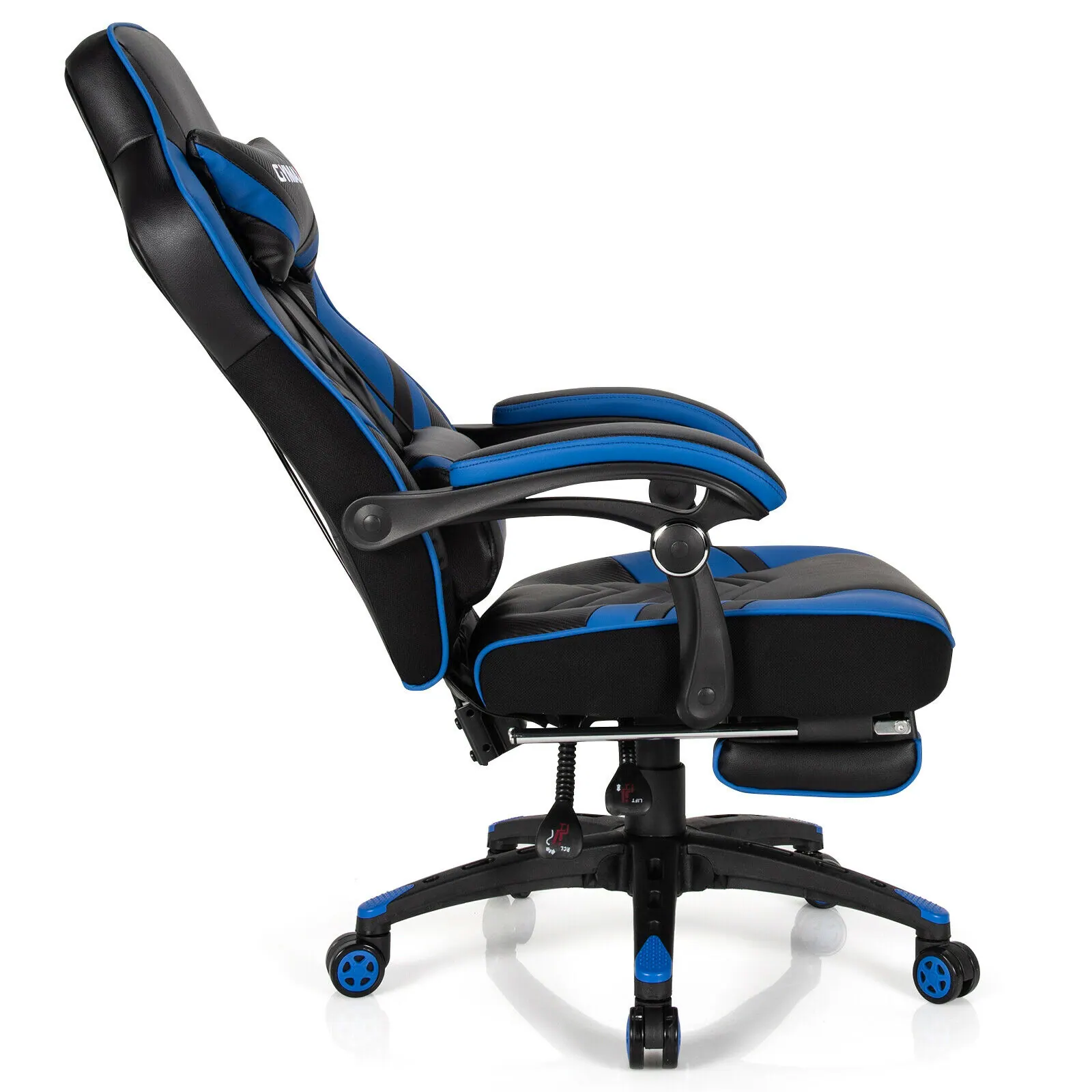 Back. WELLFOR - Adjustable Gaming Chair with Footrest for Home Office - Blue.
