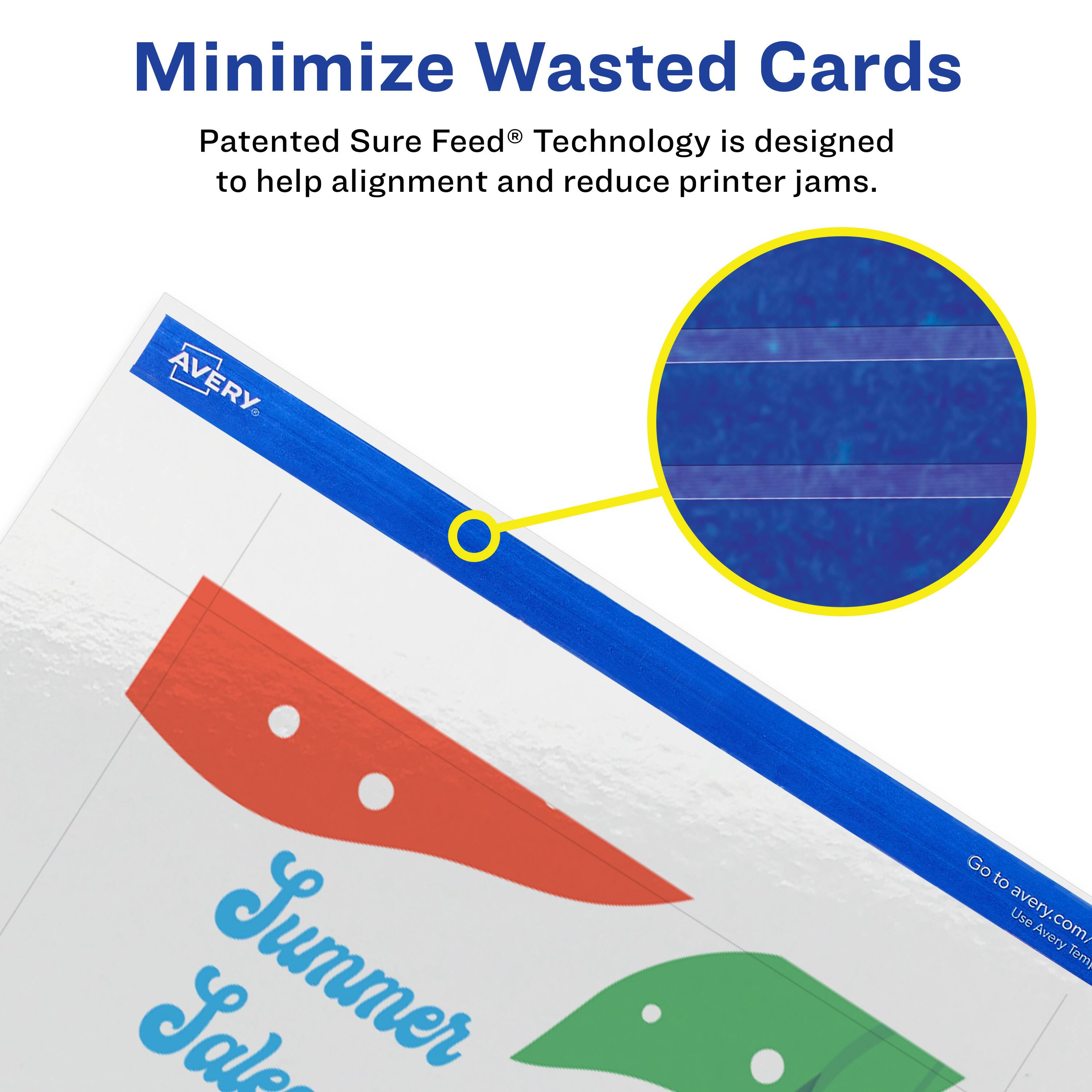 Minimize Wasted Cards

Patented Sure Feed® Technology is designed to help alignment and reduce printer jams.

AVERY

Summer Sale

Go to avery.com/ Use Avery Templates