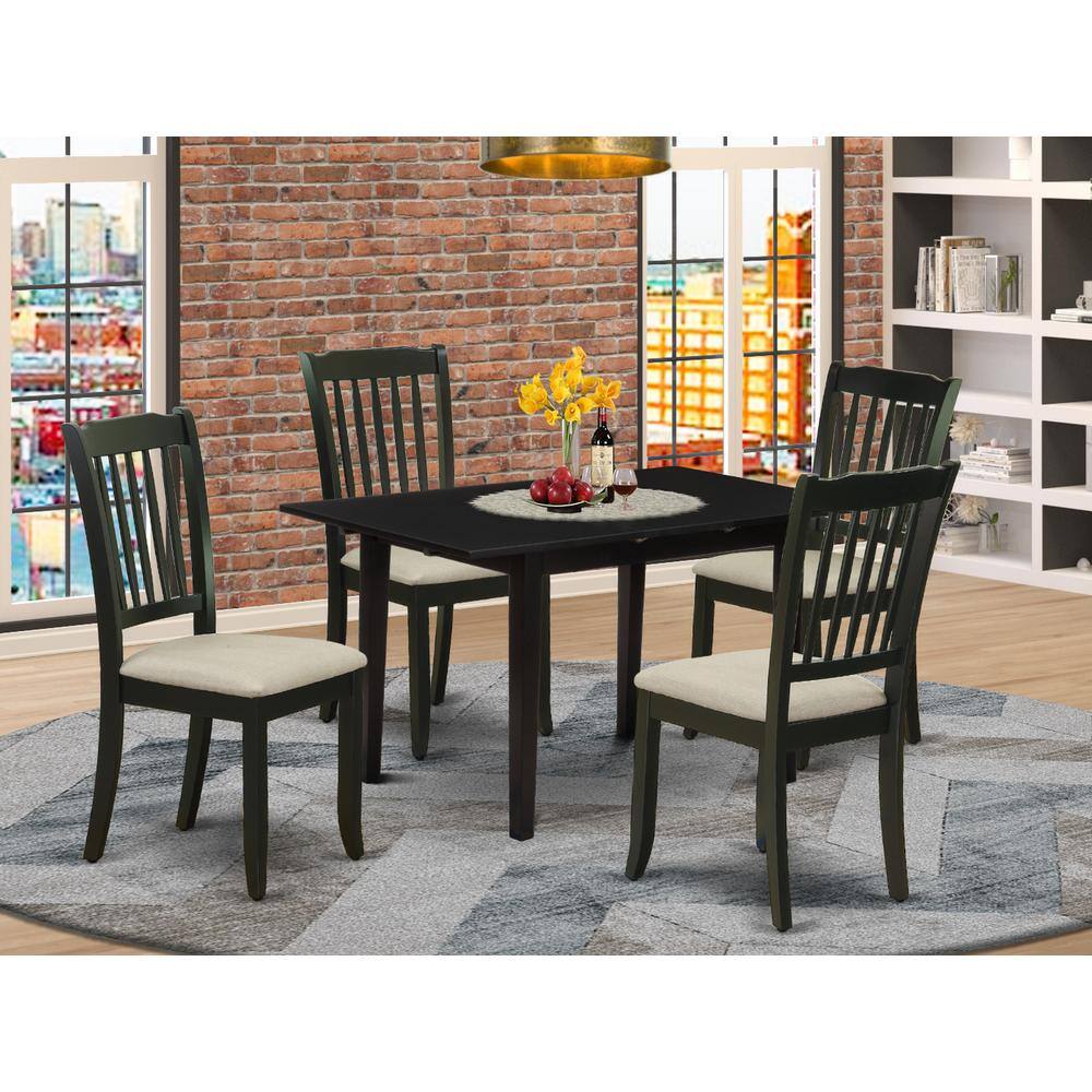 Back. East West Furniture - Dining Table- Dining Chairs - Brown.