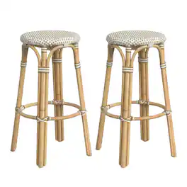 Butler Specialty - Tobias Round Rattan 30" Bar Stool - White And Tan Dot