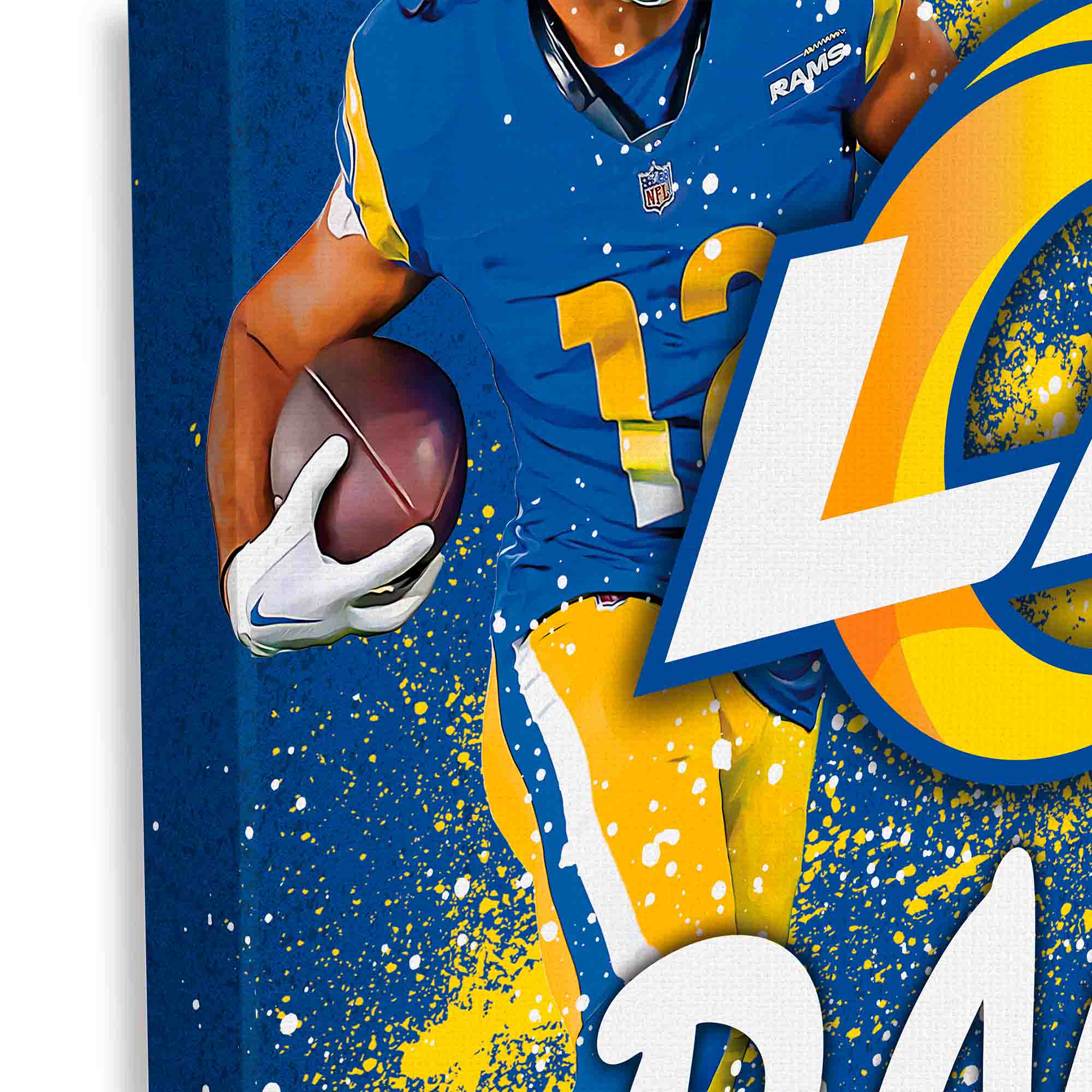 Alt View 3. Open Road Brands - Los Angeles Rams Puka Nacua &-Matthew Stafford 12" x 12" Logo Splash Canvas Art - Blue.