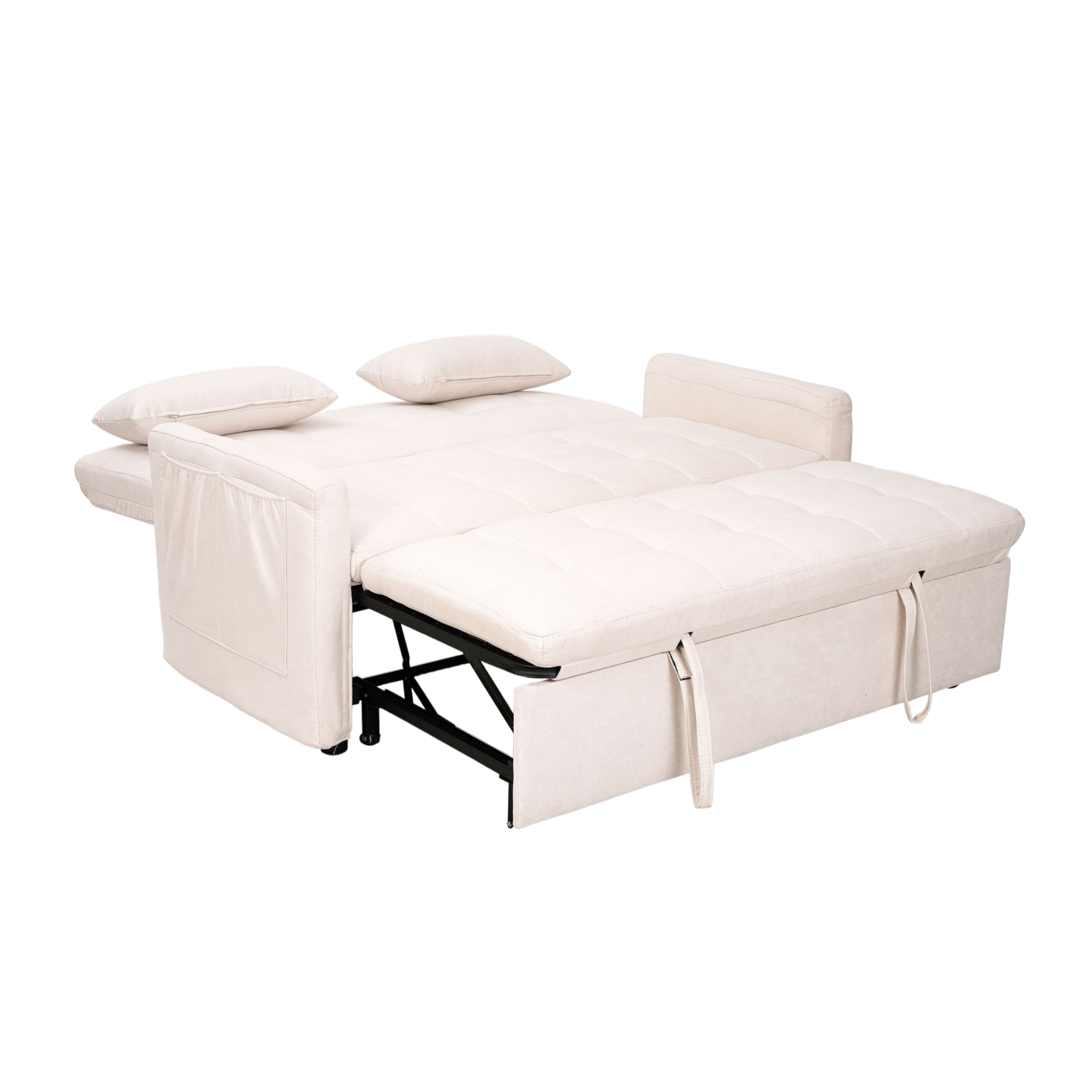 Alt View 8. GOODSILO - Extra-Large 61-Inch Convertible Fabric Sofa Bed With Storage, Adjustable Backrest, And Reinforced Frame - Beige.