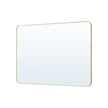 Front. WELLFOR - 48 in. W x 36 in. H Rectangular Aluminum Framed Wall Bathroom Vanity Mirror - Brushed Gold.