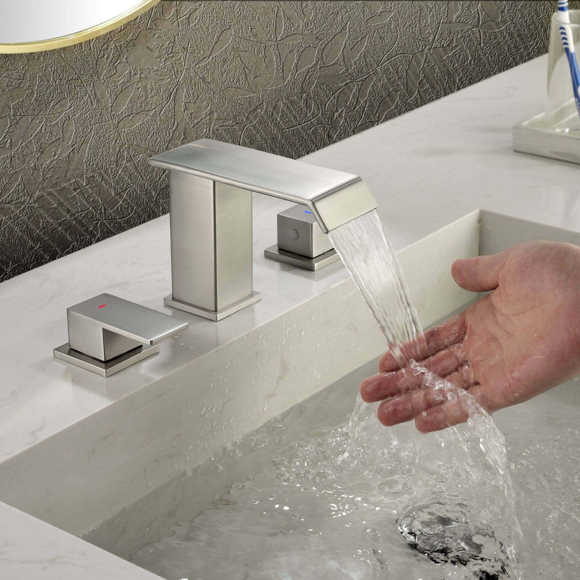 Alt View 1. Boyel Living - Brushed Faucet SUS304 Waterfall Spout cUPC Quick Connect Dual Handle Pop Up Drain - Brushed Nickel.