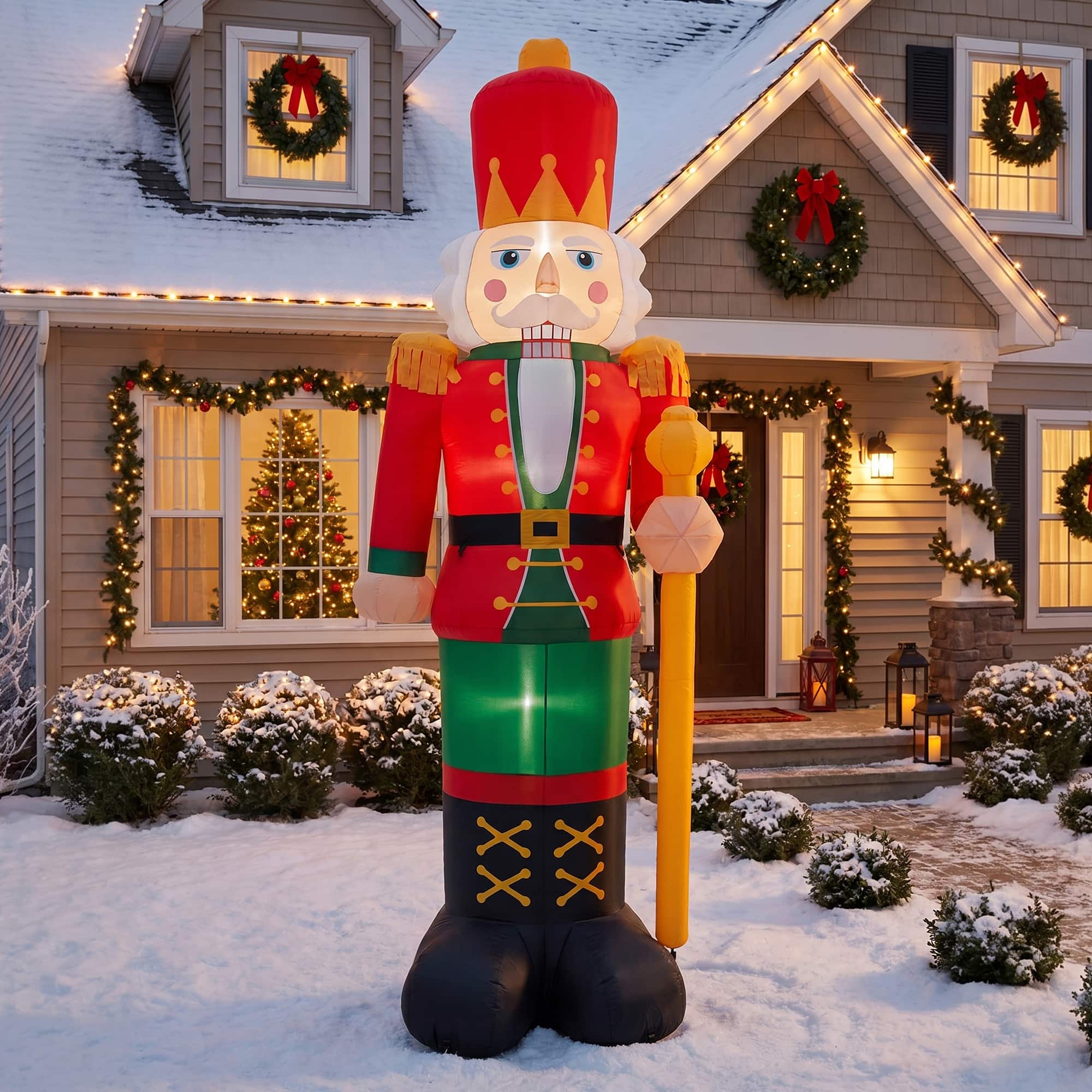 Glitzhome - 15FT Giant Lighted Inflatable Nutcracker Decor - Multi-Colored