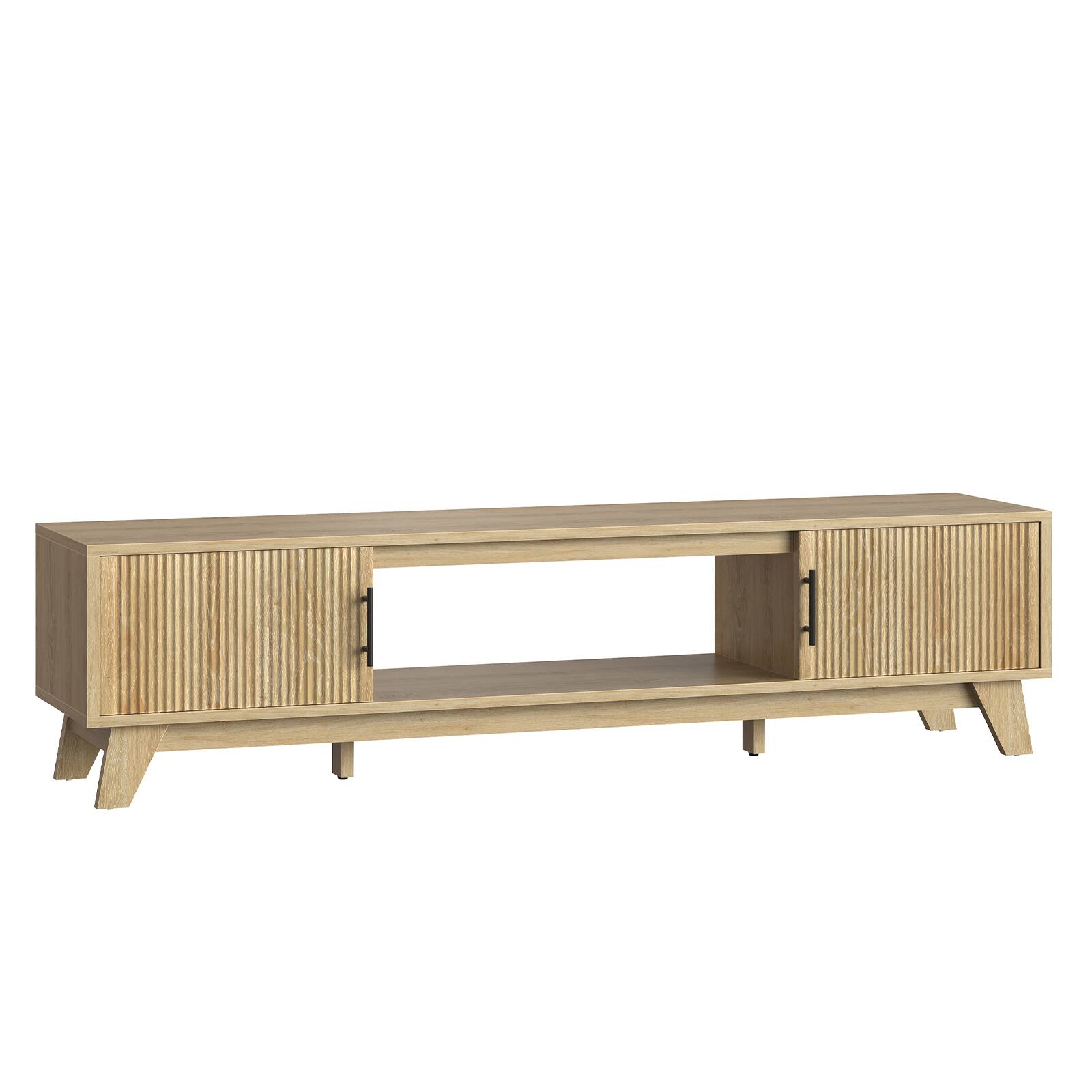 Alt View 4. Bestier - Fluted TV Stand for 75" TV, Modern Console Medium Entertainment Center with Storage Cabinet & Open Shelf - Oak.
