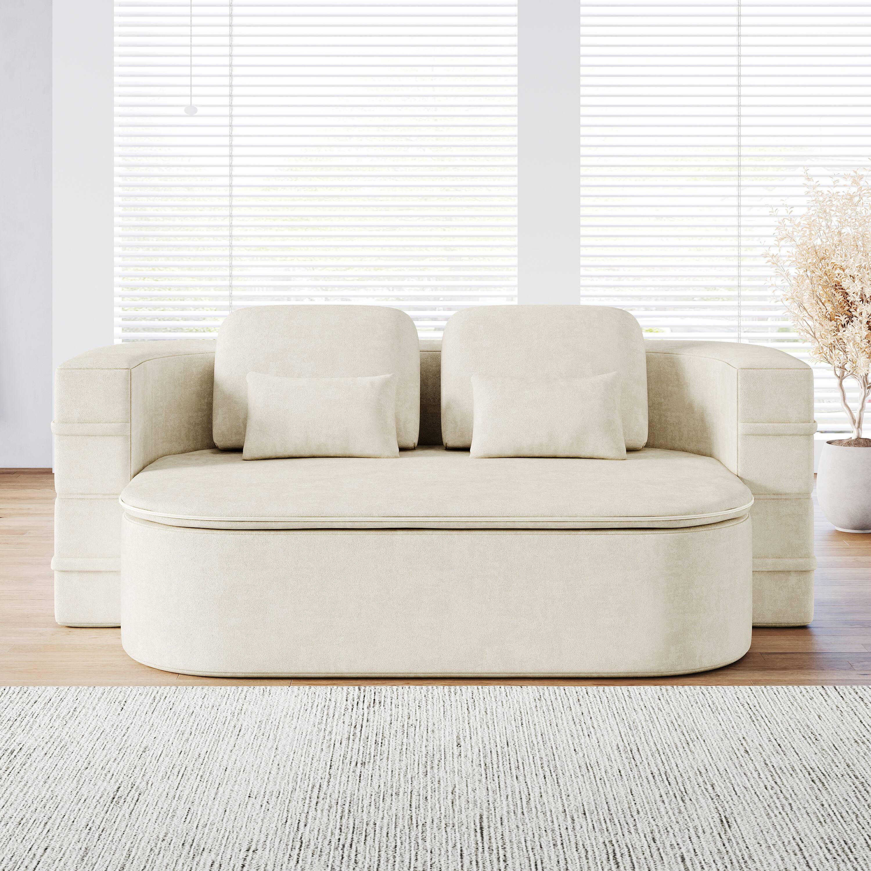 Front. APRILSOUL - Foldable Sofa Convertible Sleeper Foam Bed Multi Functional Blanket Chenille Floor Folding Sofa Lounge Living Room - Beige.