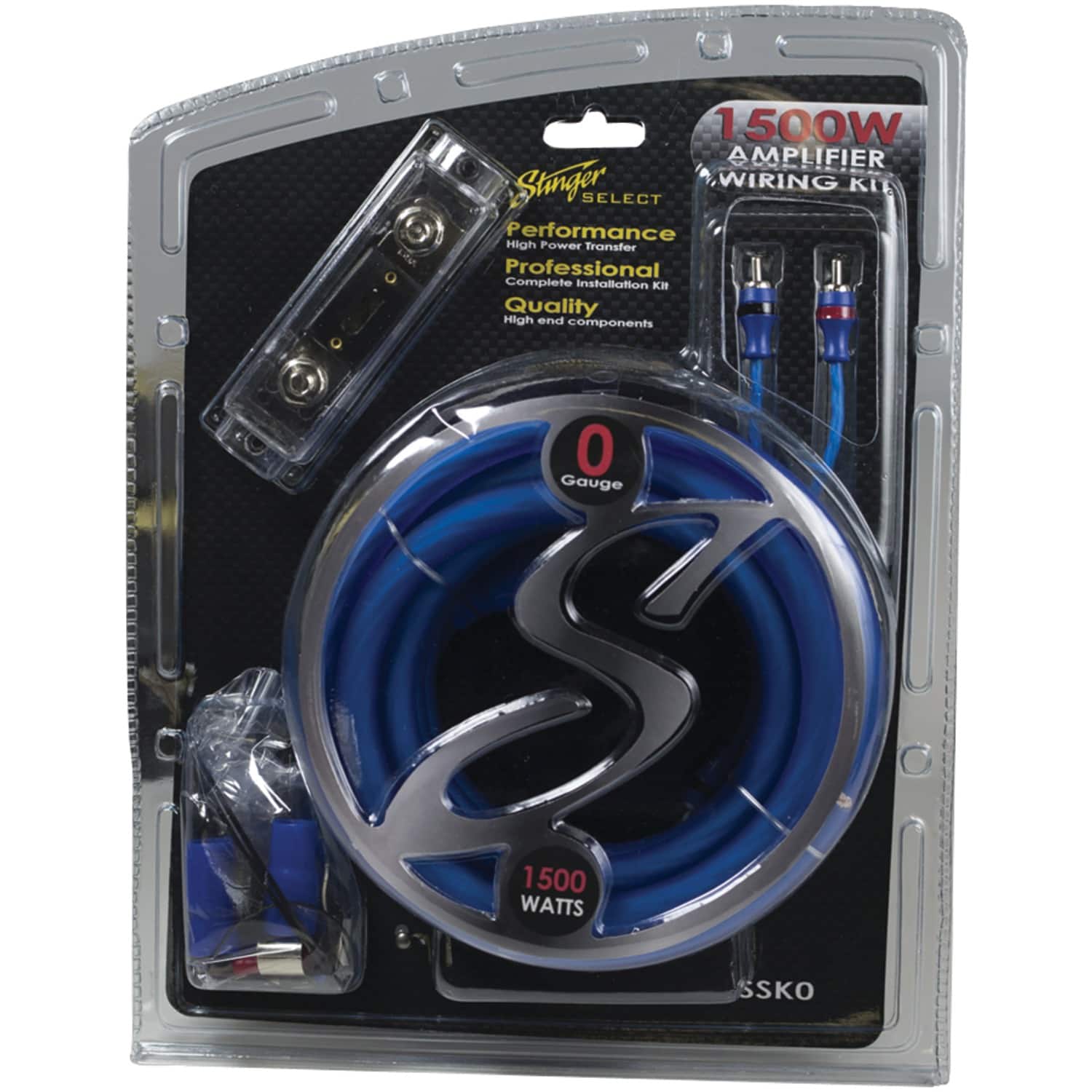 Stinger - Ssk0 Select Series 0-gauge 1,500-watt Amp Wiring Kit With Ultra-flexible Copper-clad Aluminum Cables - Blue