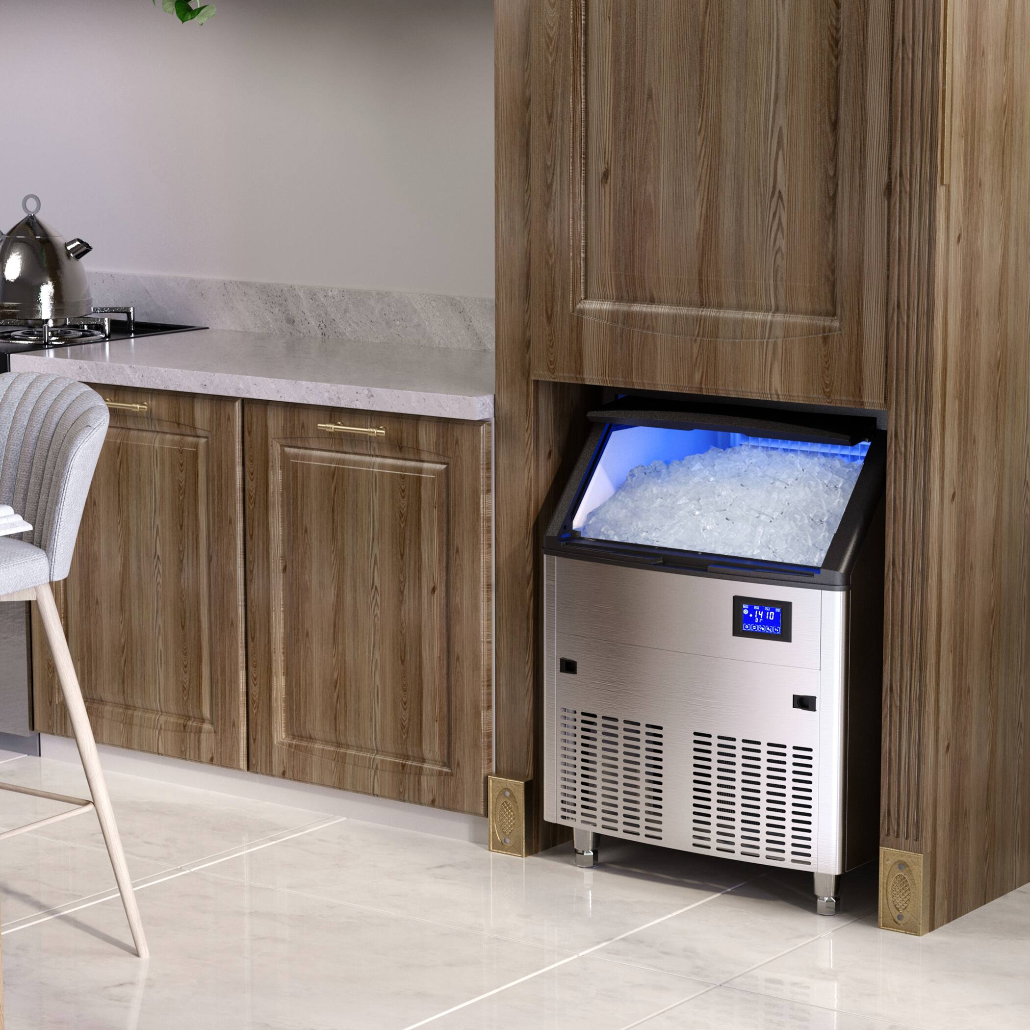 Alt View 4. Coolake - Coolake Commercial Ice Maker Machine 320lbs/24H with 120lbs Storage| Stainless Steel Under Counter Freestanding Ice Make - Sliver.