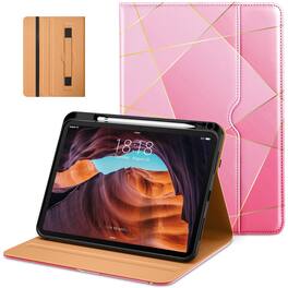 DTTO - Case for iPad 11th Gen 11" 2025 (A16) & 10th Gen 10.9" 2022, Leather Folio Cover with Pencil Holder & Auto Wake/Sleep - Abstract Polygons