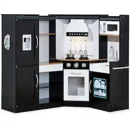 Best Choice Products - Pretend Play Corner Kitchen, Interactive Wooden Kids Set w/ Lights & Sounds - Black
