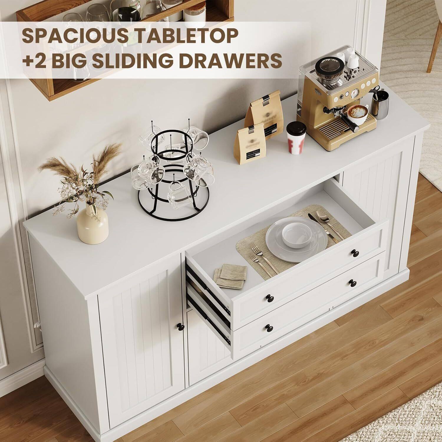 SPACIOUS TABLETOP  
+2 BIG SLIDING DRAWERS