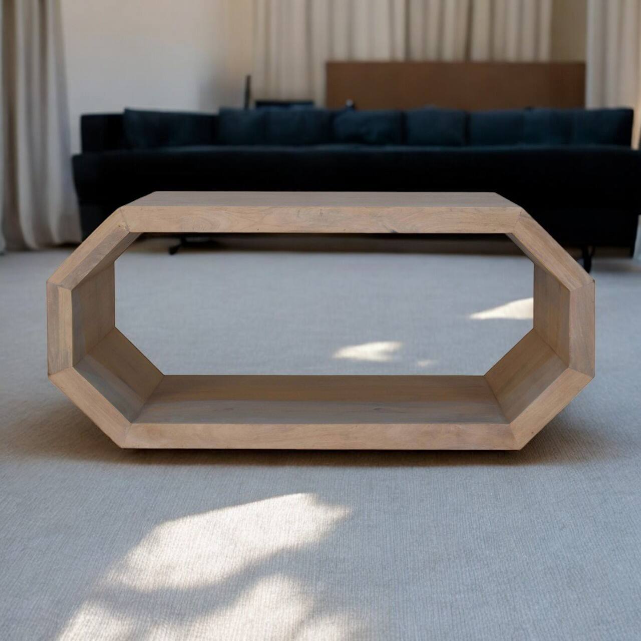 Angle. Artisan Furniture - Artisan Furniture Solid Wood Hexagonal Coffee Table, Open Storage, Light Brown - Brown.