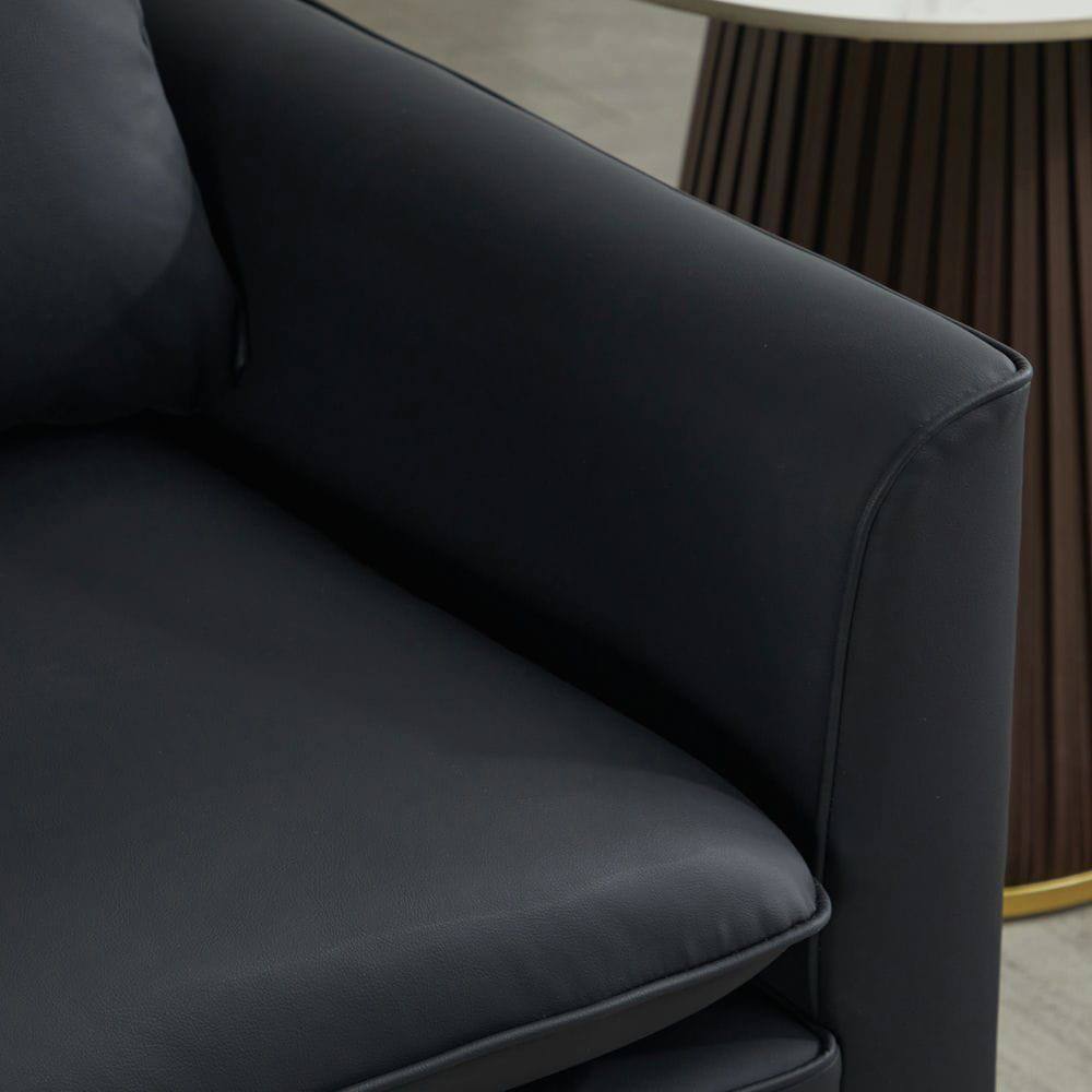 Back. Kadyn - Faux Leather Upholstered 2-Piece Sofa Set, Nordic Retro Style Casual Sofa Chair for Living Room, Black - Black.