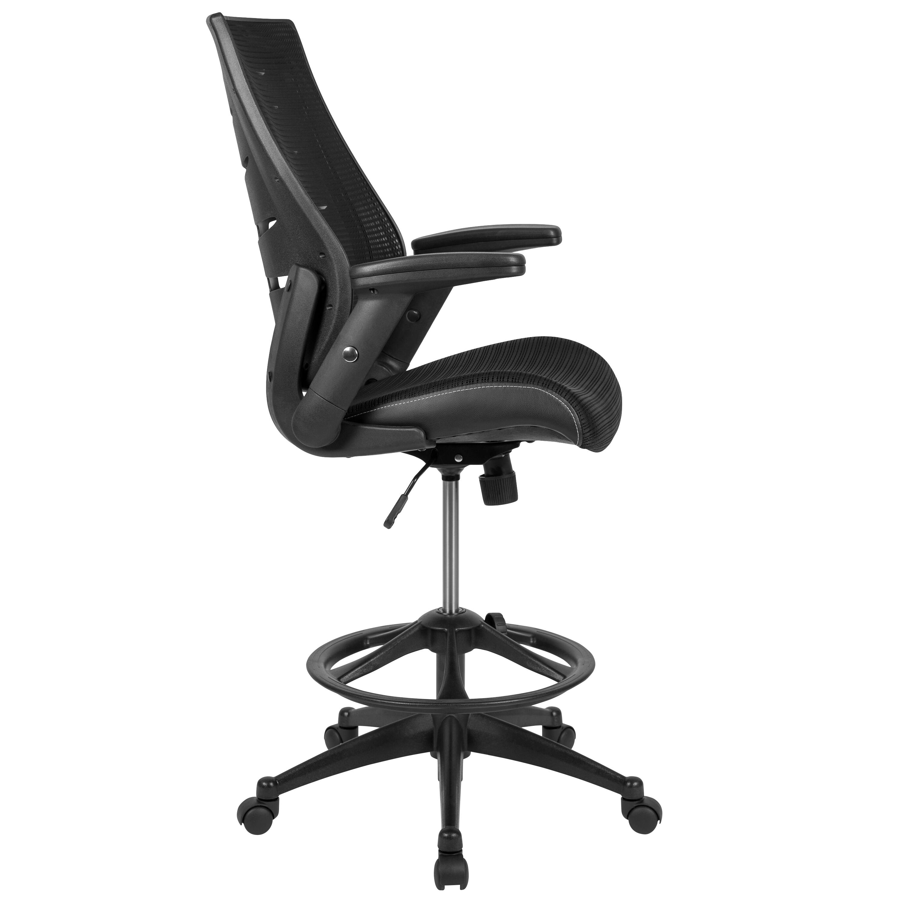 Alt View 6. Emma + Oliver - High Back Mesh Ergonomic Drafting Chair with Adjustable Flip-Up Arms - Black.