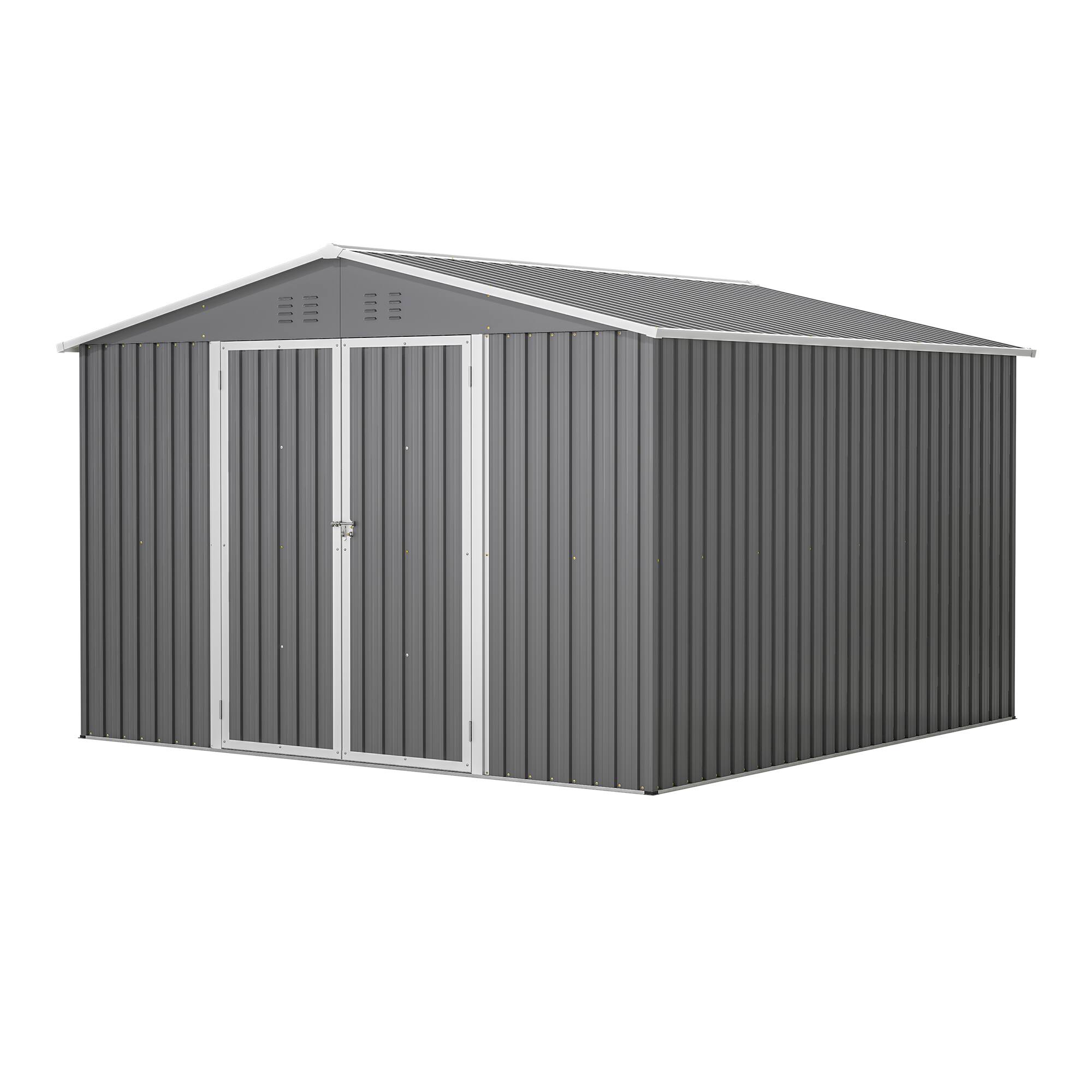 Alt View 7. Loheer - Loheer 10x10 Outdoor Storage Shed Large Metal Tool Shed Grey Lockable Doors for Backyard Garden Patio.