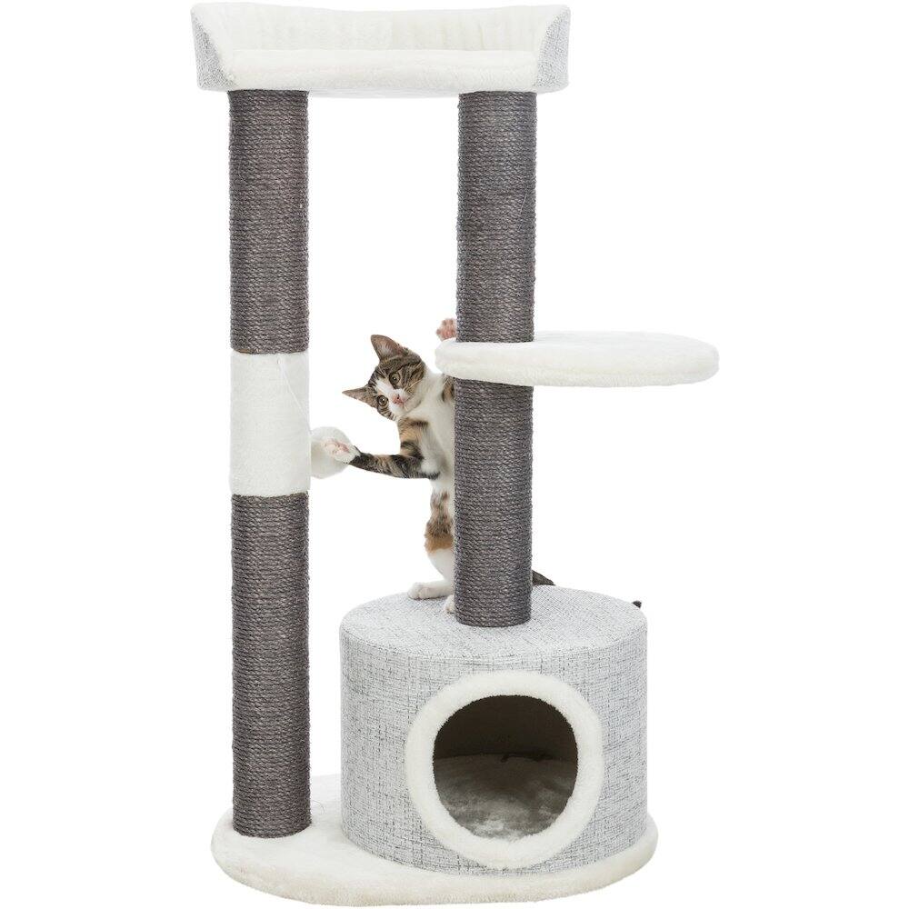Left. TRIXIE - Pilar Plush & Sisal 3-Level 39.4" Cat Tower, Scratching Posts, Condo, Cat Toy - Gray.