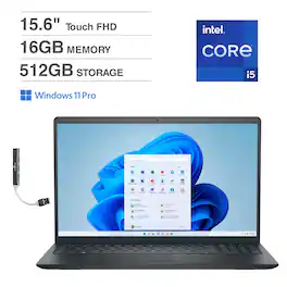 Dell - Inspiron 15 Laptop 15.6 FHD (Intel i5-1334U, 16GB DDR4, 512GB M.2 PCIe SSD, Intel UHD, Win 11 Pro) w/USB Hub - Black