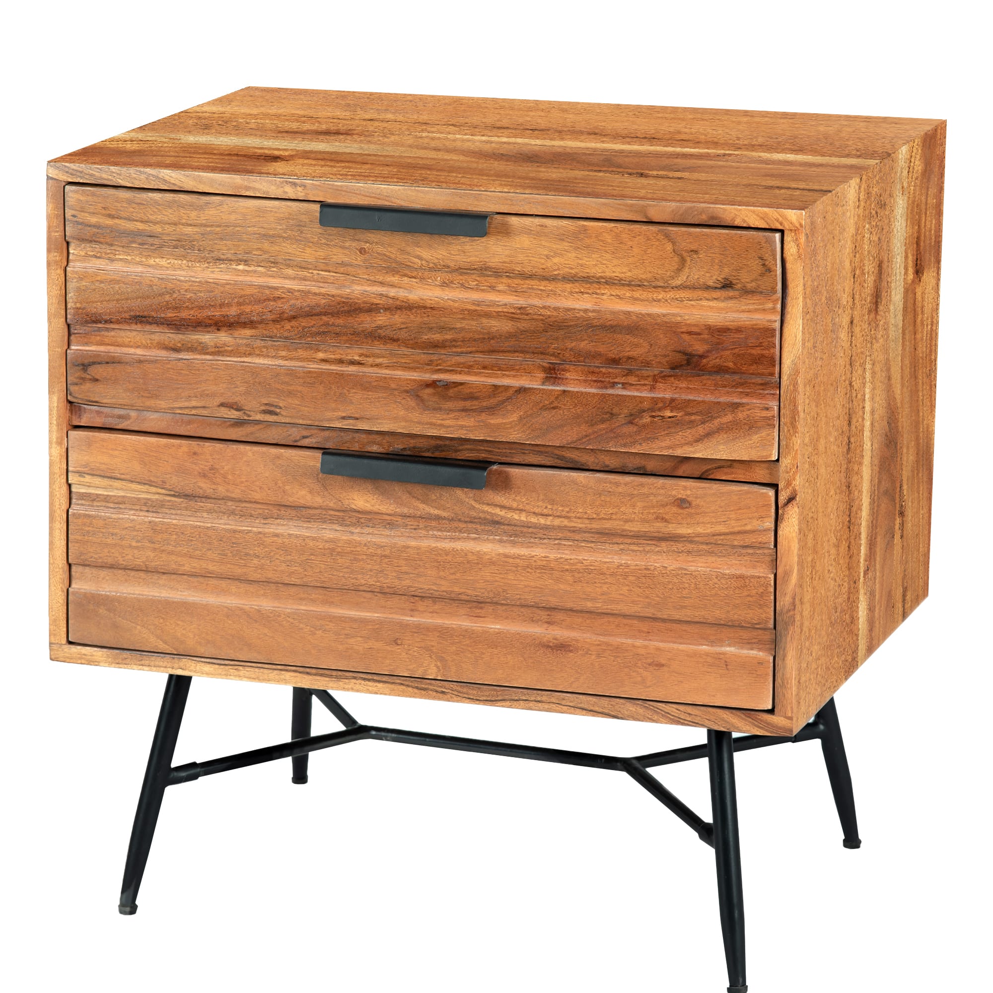 Manhattan Lane - 2 Drawer Wooden Nightstand with Metal Angled Legs - Brown and Black