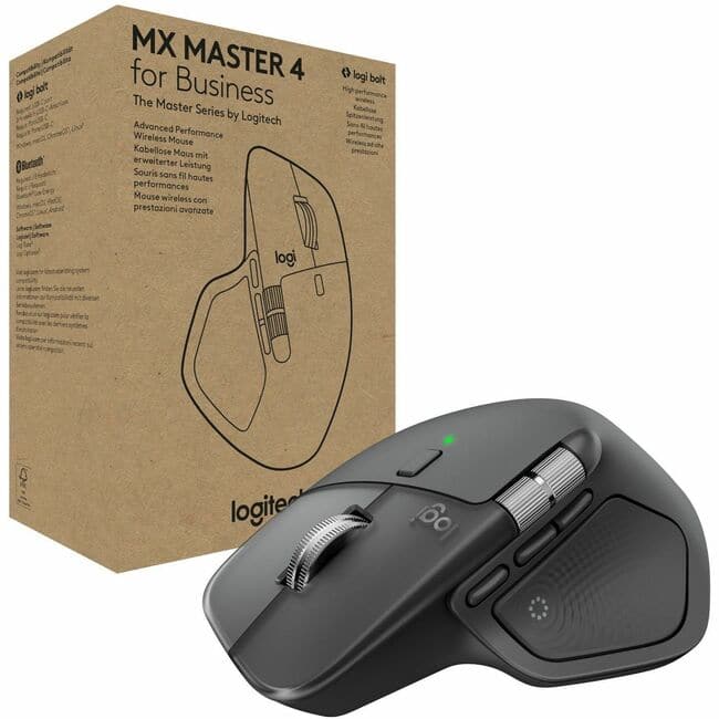 Logitech - MX Master 4 for Business, Wireless Mouse with Quiet Clicks, 8K DPI, MagSpeed Scrolling, Logi Bolt Receiver - Wireless - Graphite