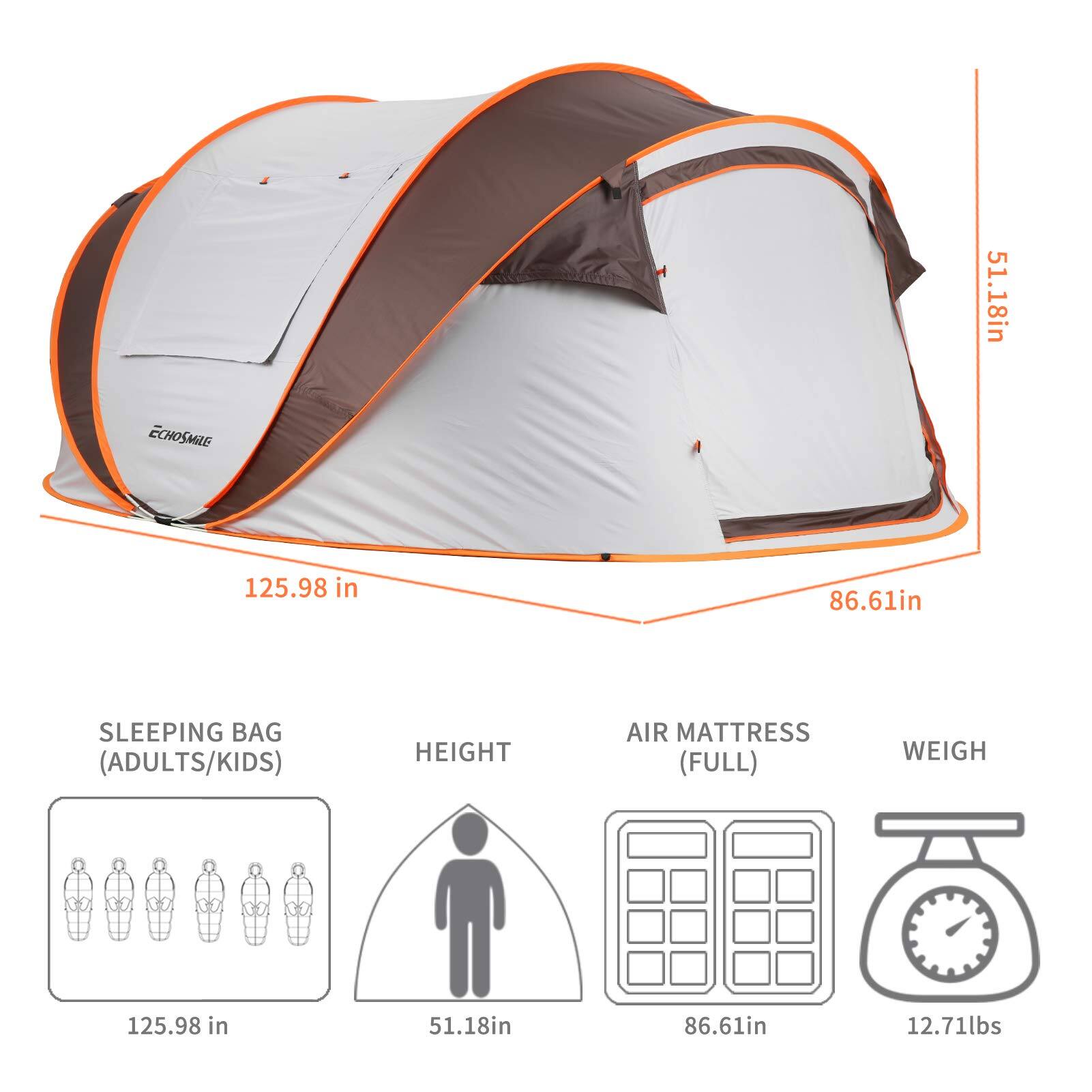 The corrected text is:

- ECHOSMILE
- SLEEPING BAG (ADULTS/KIDS): 125.98 in
- HEIGHT: 51.18 in
- AIR MATTRESS (FULL): 86.61 in
- WEIGHT: 12.71 lbs