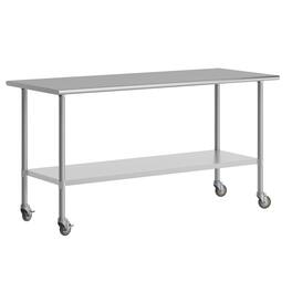 Flash Furniture - Reader Portable Prep and Work Table with NSF Certified 18 Gauge Stainless Steel Top Shelf, Galvanized Steel Undershelf a - Gray