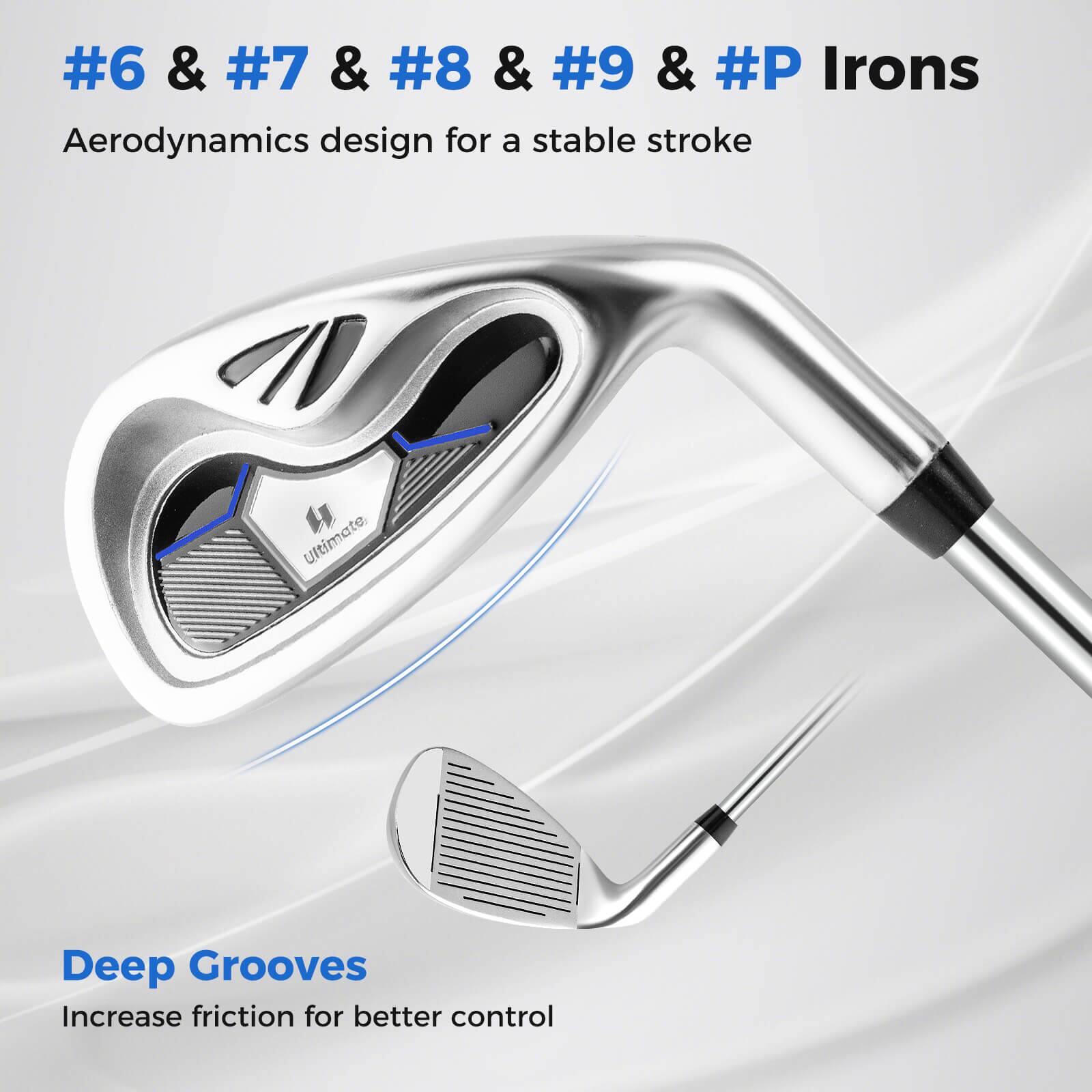 #6 & #7 & #8 & #9 & #P Irons  
Aerodynamics design for a stable stroke  

Deep Grooves  
Increase friction for better control