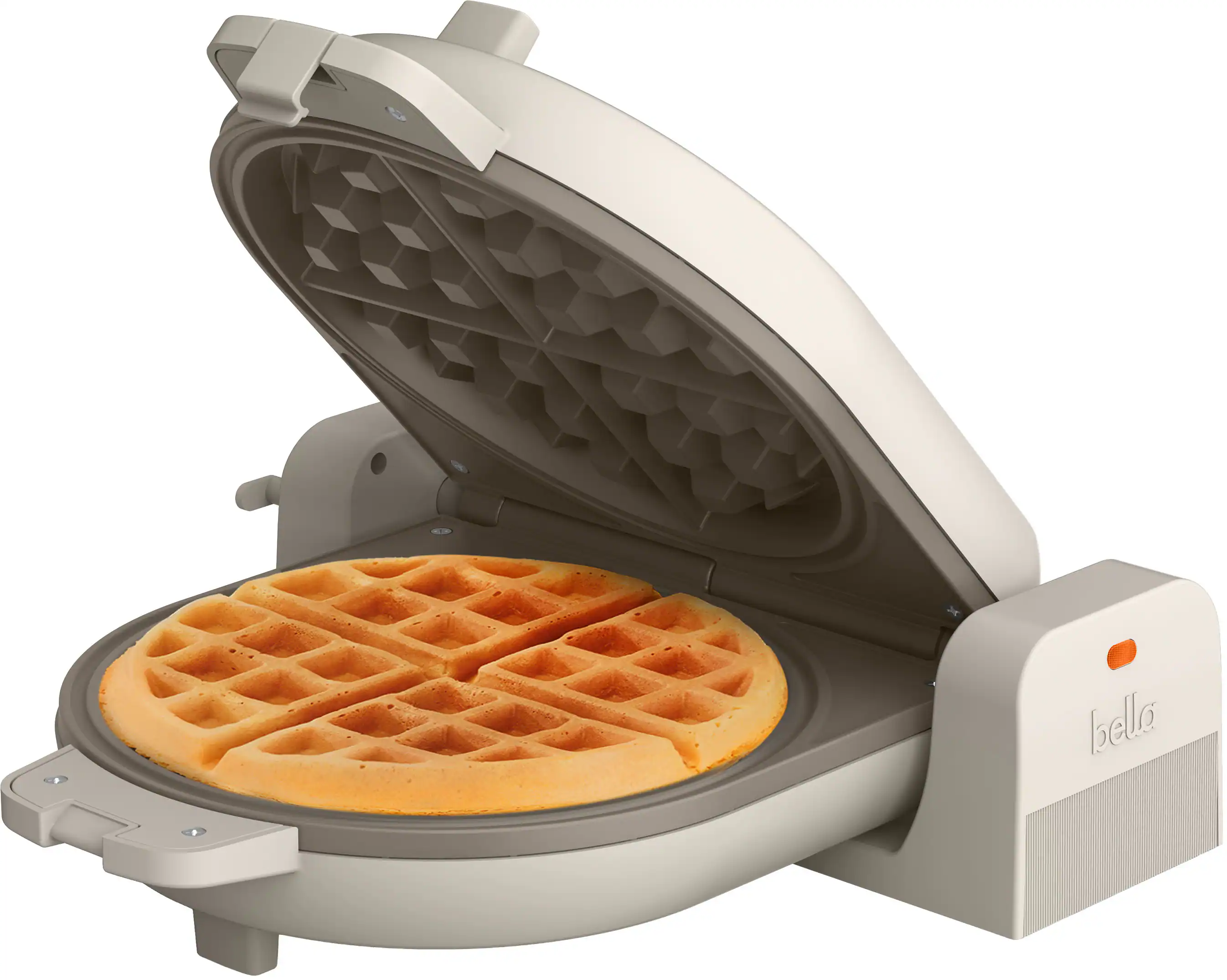 Front. Bella - Fits-anywhere Kitchenware: Flip & Store Blegian Waffle Maker - Oatmilk.