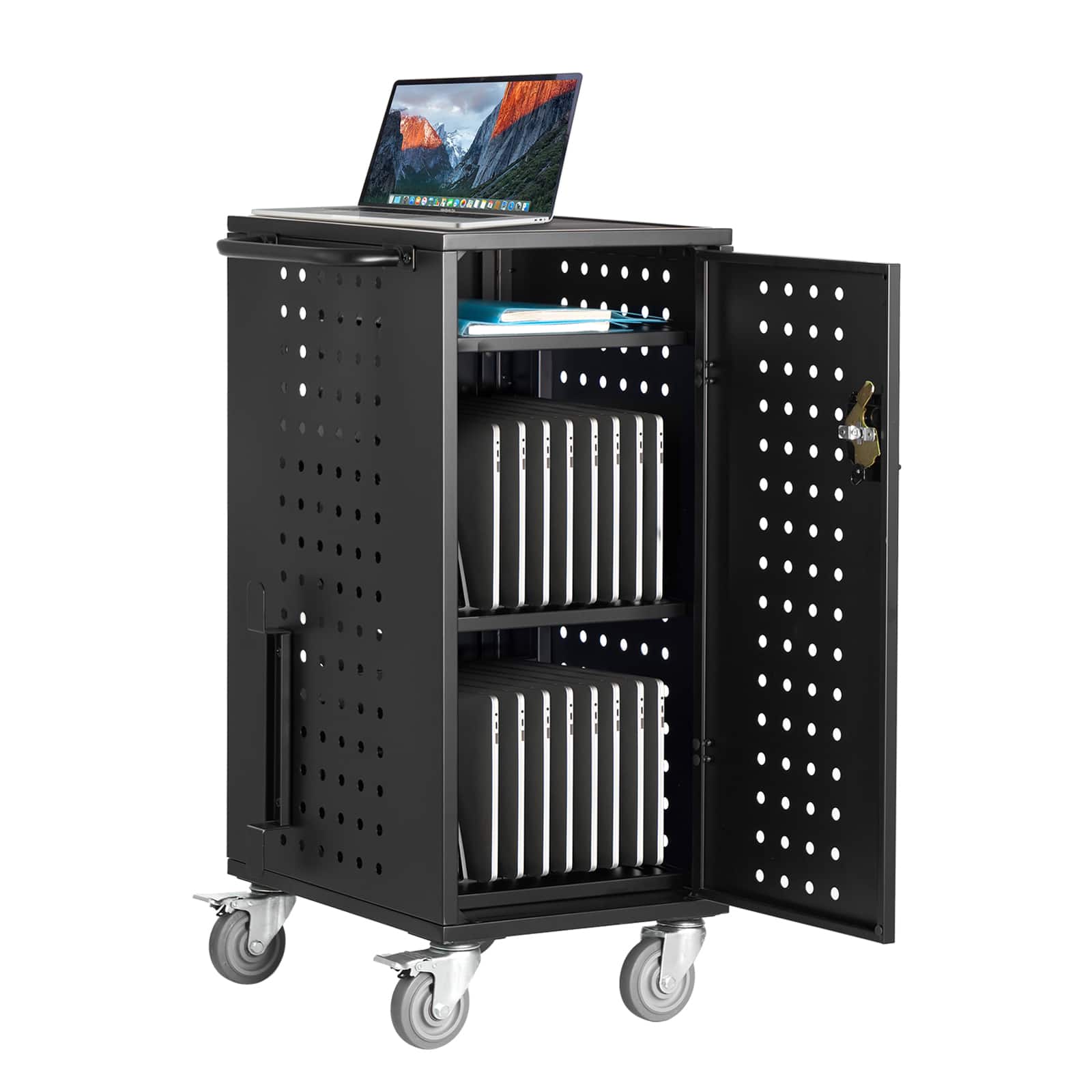 VEVOR - Laptop Cart, 20 Device Mobile Charging Cart, Up to 15.6 in Screen Size, Office and Classroom Mobile Charging Cart - Black
