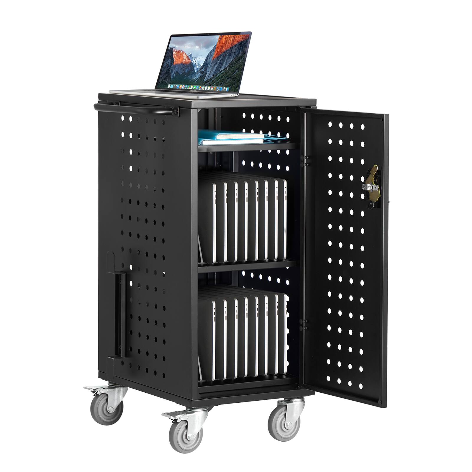 Front. VEVOR - Laptop Cart, 20 Device Mobile Charging Cart, Up to 15.6 in Screen Size, Office and Classroom Mobile Charging Cart - Black.