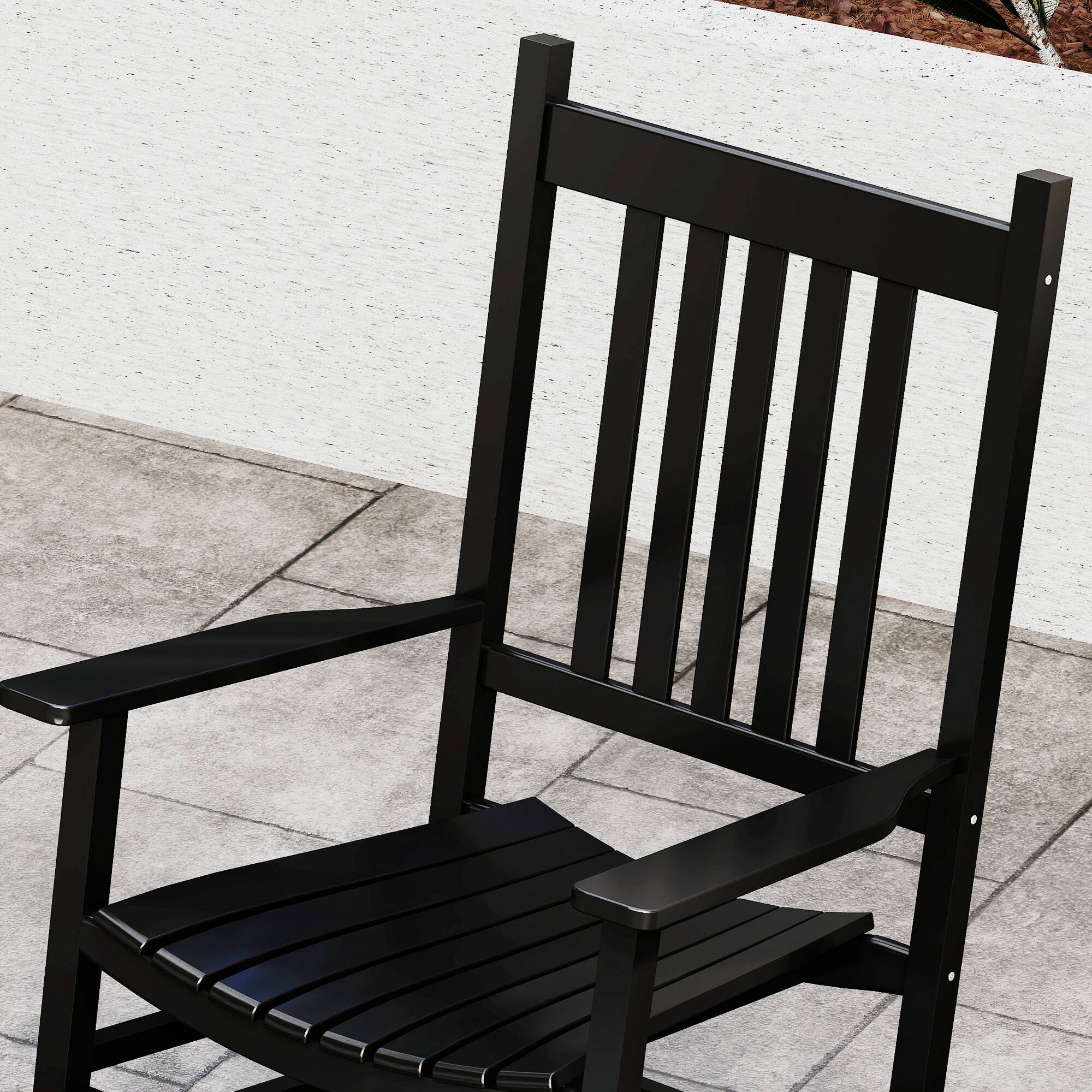 Alt View 8. Outsunny - Outdoor Rocking Chair, Patio Rocking Chair with Smooth Curves, High Density Wooden Rockers for Lawn Garden Porch - Black.