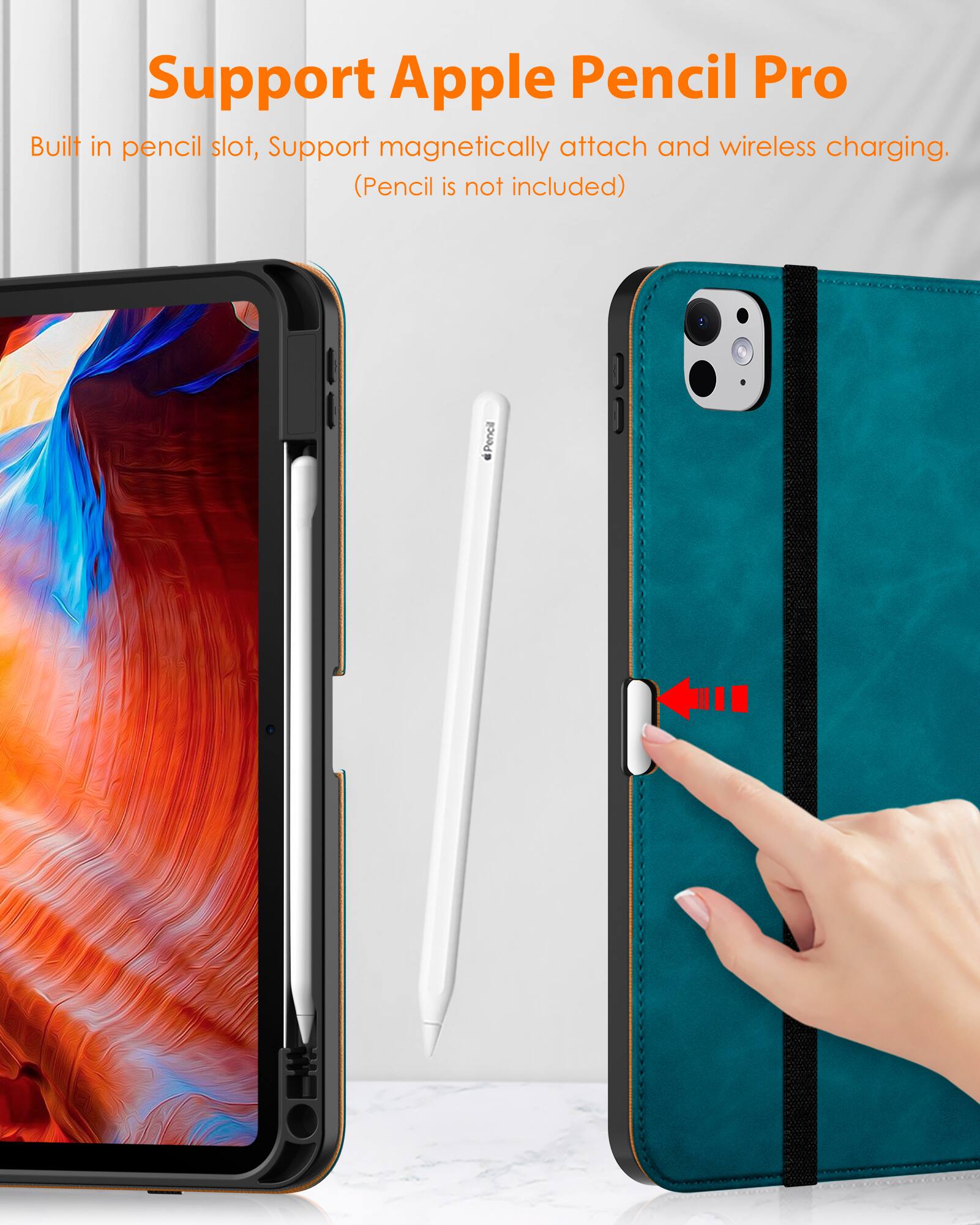 Support Apple Pencil Pro

Built in pencil slot, Support magnetically attach and wireless charging. (Pencil is not included)