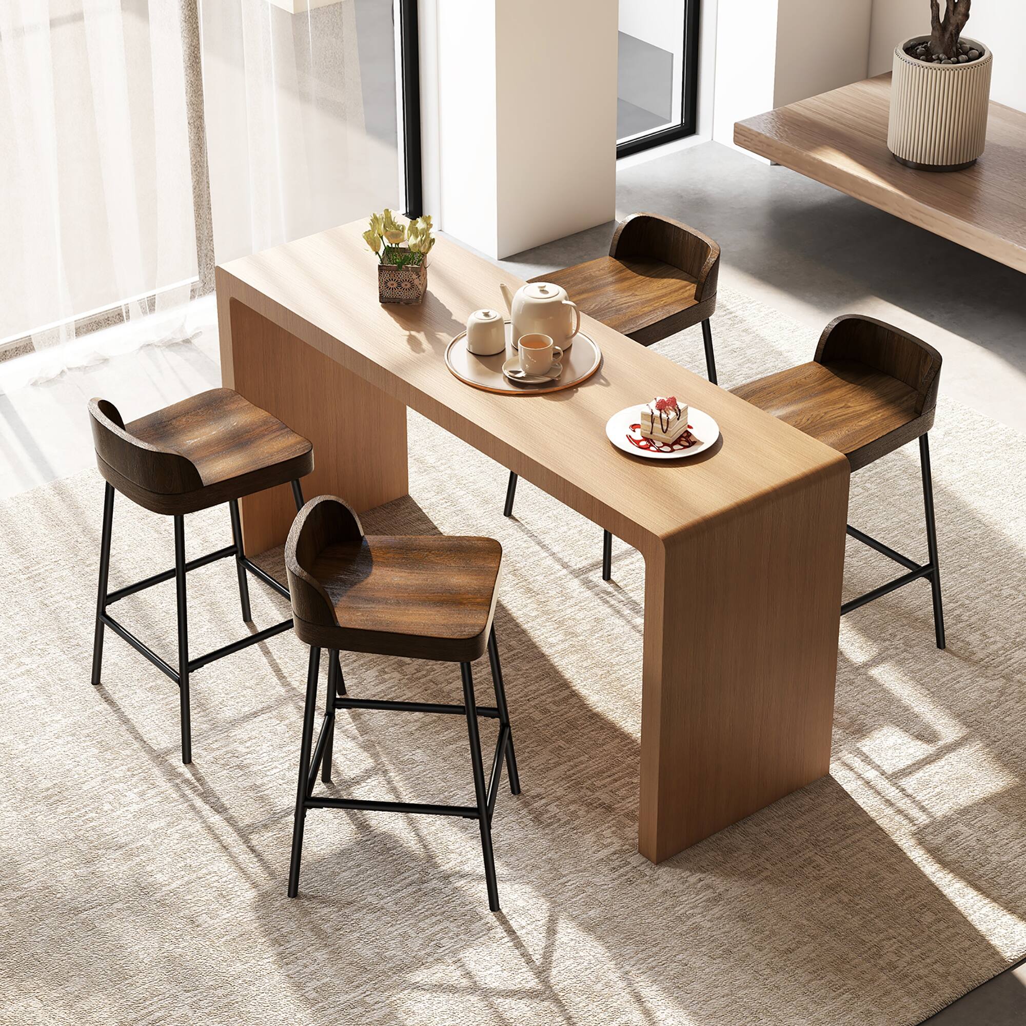 Alt View 3. Gymax - Gymax 24.5''Bar Stool Set of 4 Armless Bar Chair w/ Backrest Footrest & Metal Frame Cafe - Rustic Brown,Black.