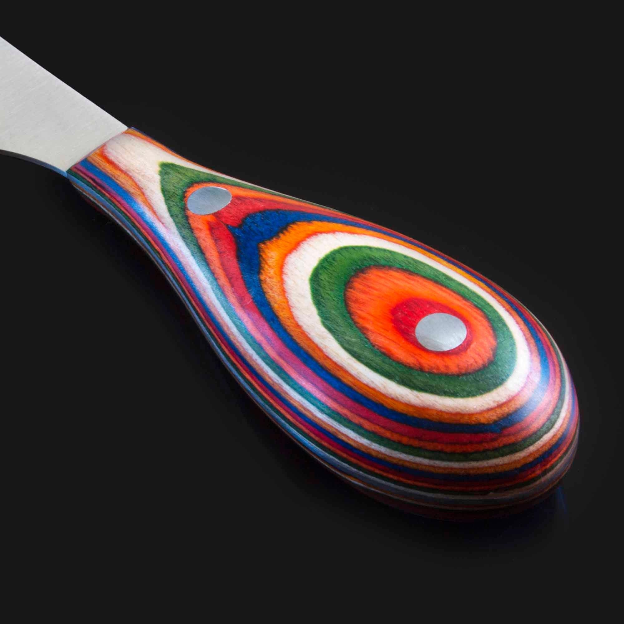 Back. Baltique - Marrakesh Collection 3-Piece Cheese Knife Set, Stainless Steel Cheese Knives with Colorful Wooden Handles - Red, Blue, Green, Orange.