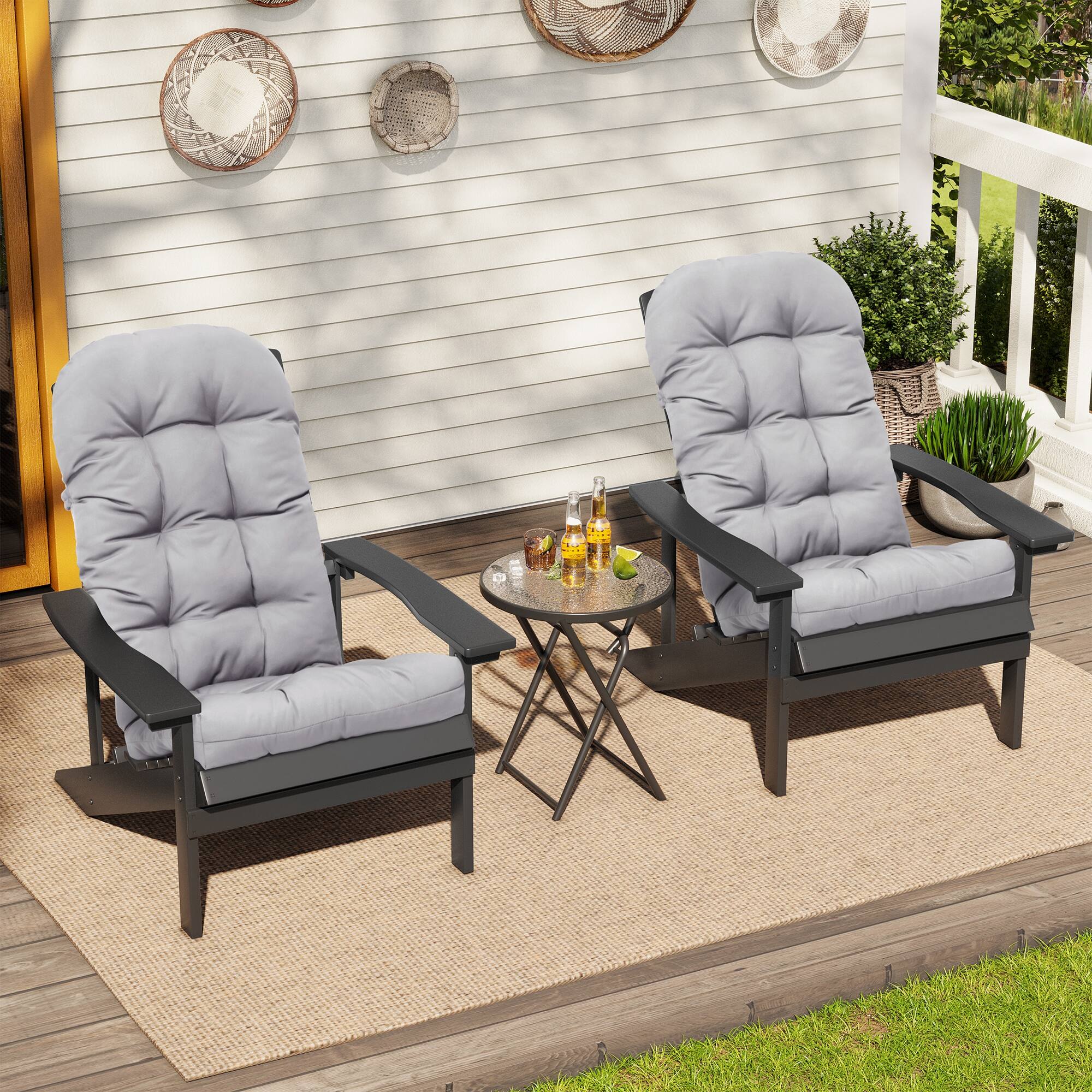 Angle. Crestlive Products - Crestlive Products Outdoor High Back Adirondack Rocking Chair Cushions - Light gray.