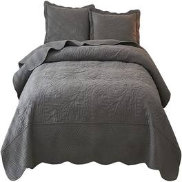 MarCielo - 2/3 Piece 100% Cotton Oversized Bedspread Lightweight Quilt Set - Heather Grey