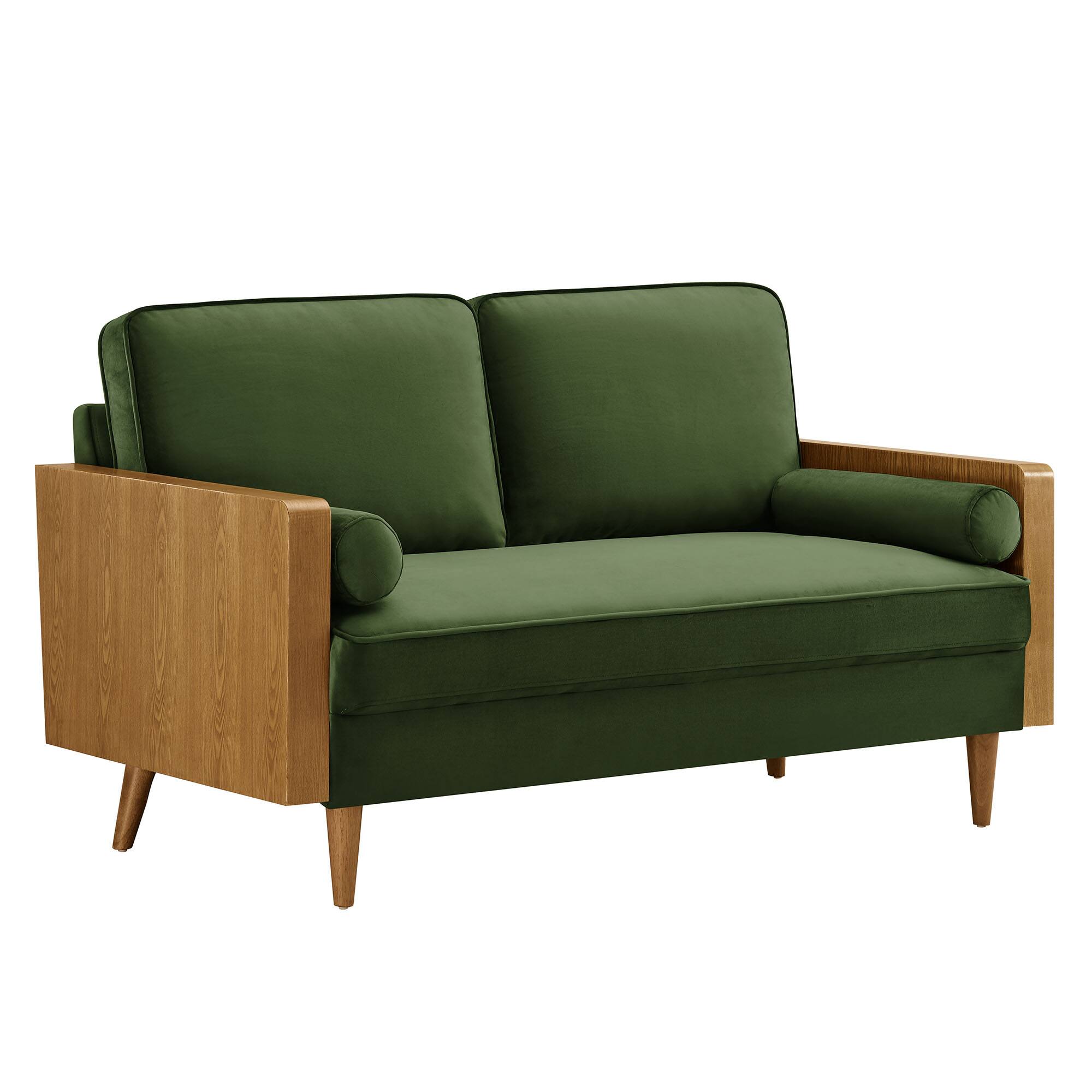Angle. Modway - Kellan Loveseat - Walnut Moss Green.