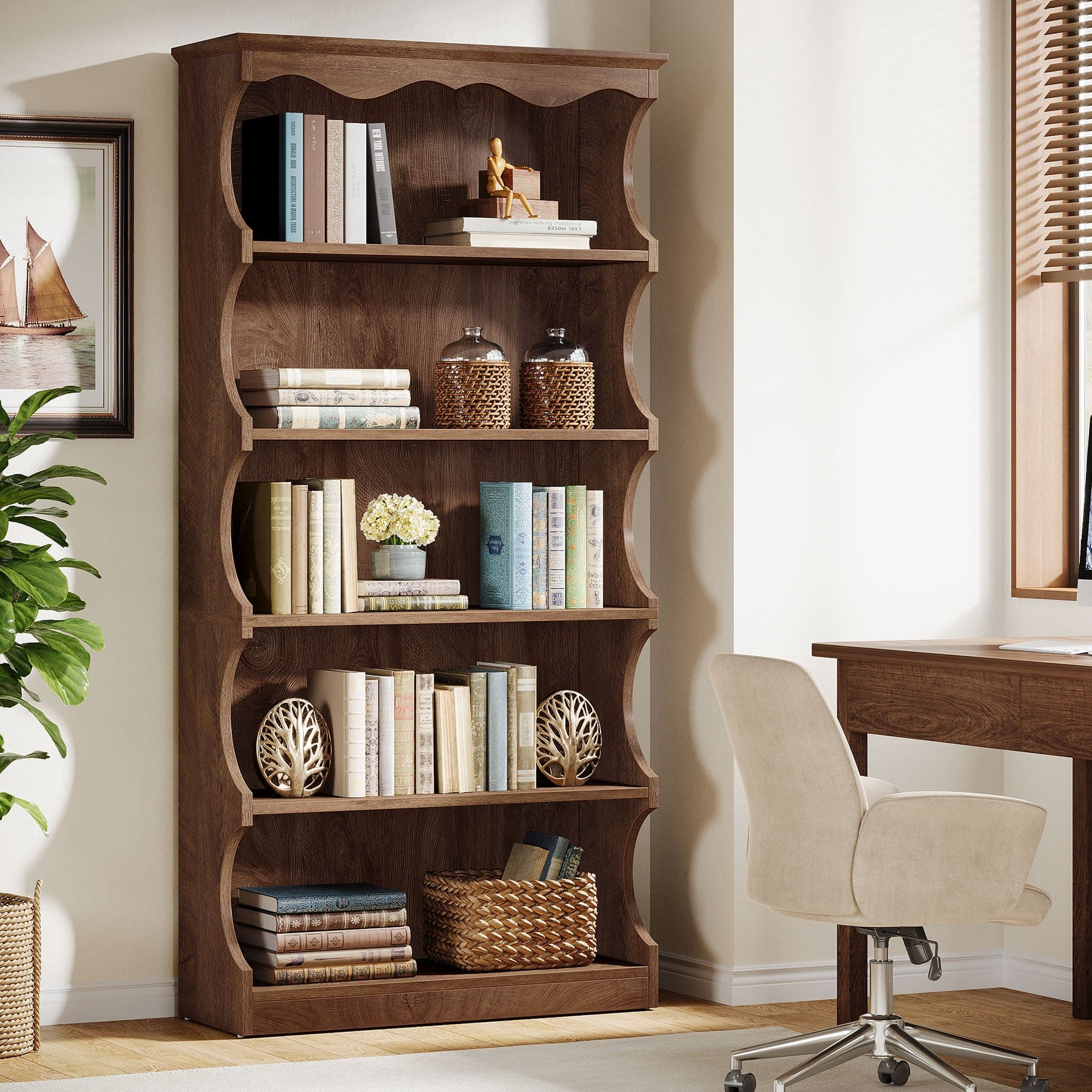 Tribesigns - Bookshelf with Storage Shelves, Freestanding Design and Book and Decor Display for Living Room and Study - Brown