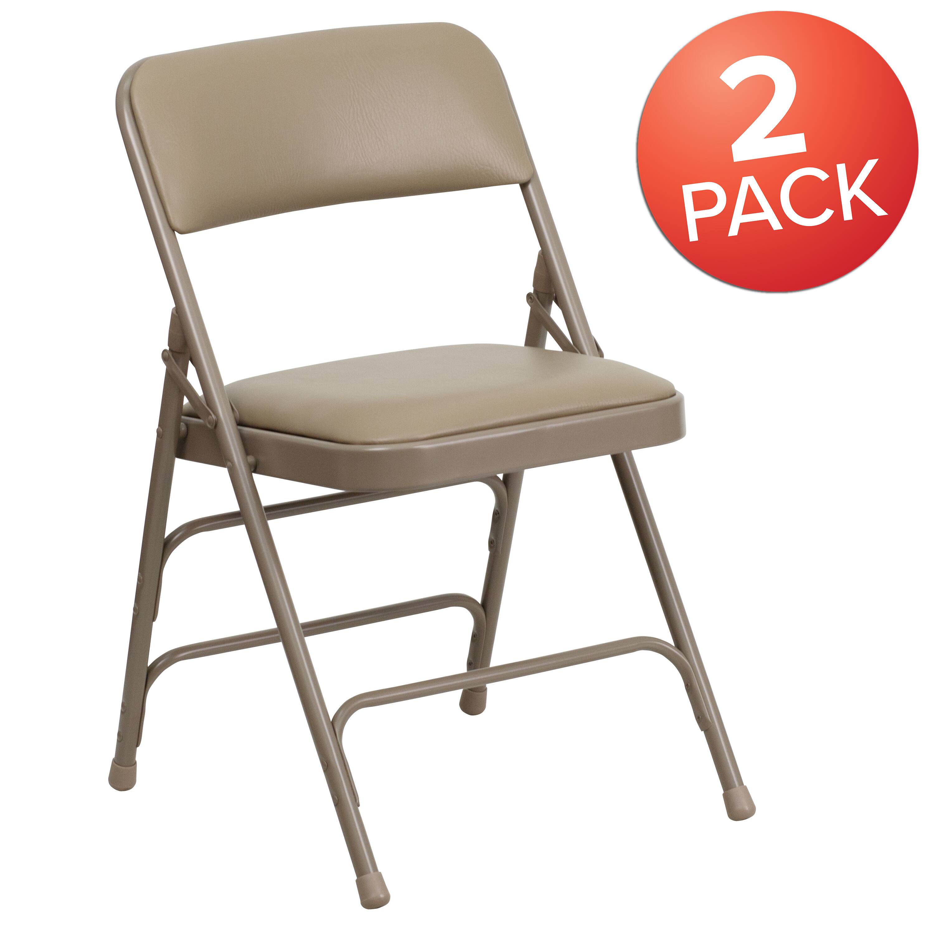 Alt View 1. Emma + Oliver - 2 Pack Home & Office Portable Party Events Padded Metal Folding Chair - Beige Vinyl/Beige Frame.