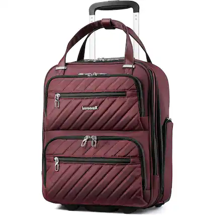 Front. LUGGEX - LUGGEX 16 Inch Underseat Carry On Luggage with Wheels,Softside Lightweight Suitcase UDK - LX-UX - Cherry.