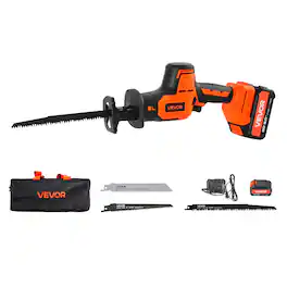VEVOR - Cordless Reciprocating Saw, 20 V, 3000 SPM Variable Speed, 1 inch Stroke Length, Electric Reciprocating Saw - Orange + Black