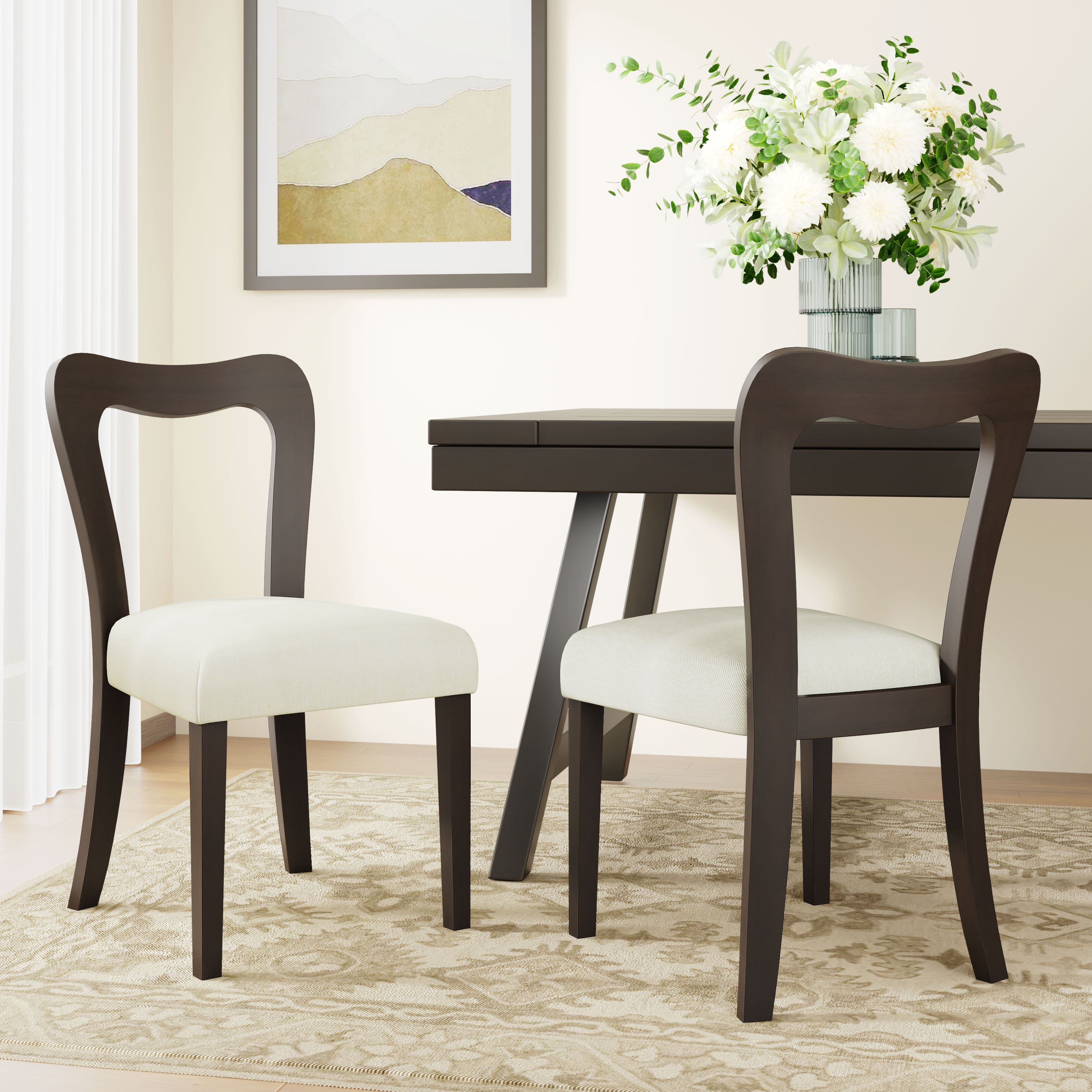 TinyHomie - Dining Chair Without Armdark brown beige Set of 2 - Beige and Dark Brown