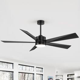Breezary - 65-Inch Ceiling Fan with 5-Blade, 3-Color Light, 6-Speed DC Motor, 6"/12" Downrods, Remote with Timer & Memory - Matte Black