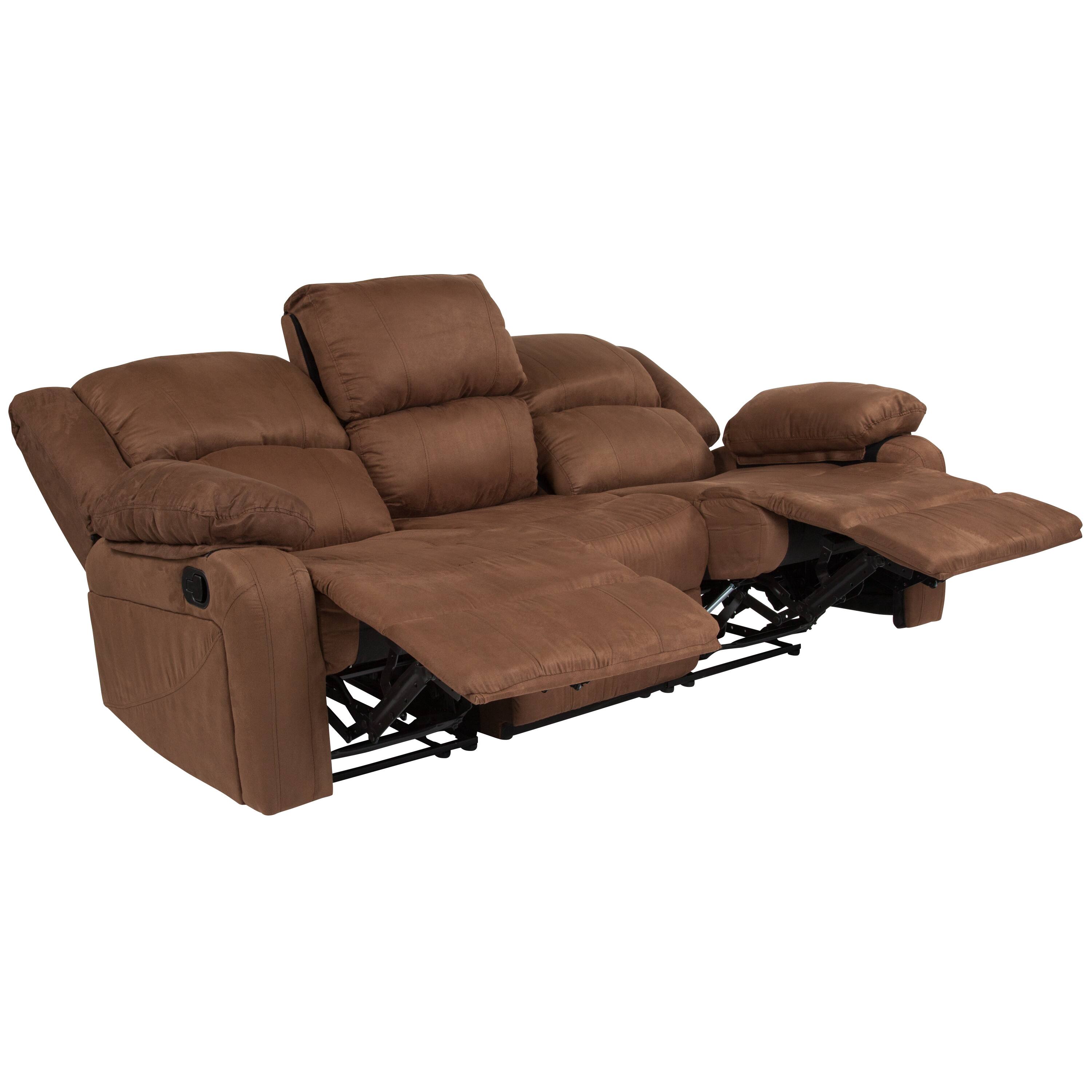 Alt View 6. Emma + Oliver - Bustle Back LeatherSoft Sofa with Two Built-In Recliners - Chocolate Brown Microfiber.