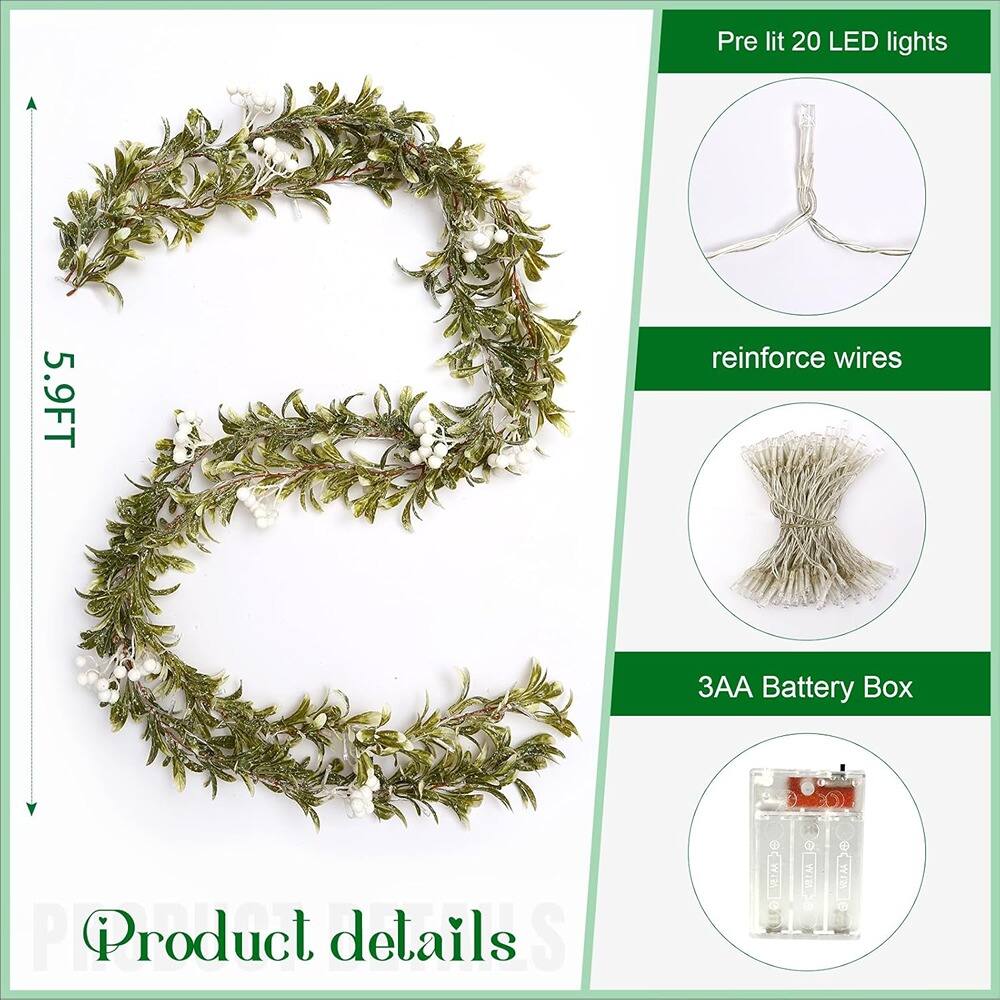 Pre lit 20 LED lights  
5.9FT  
reinforce wires  
3AA Battery Box  

Product details